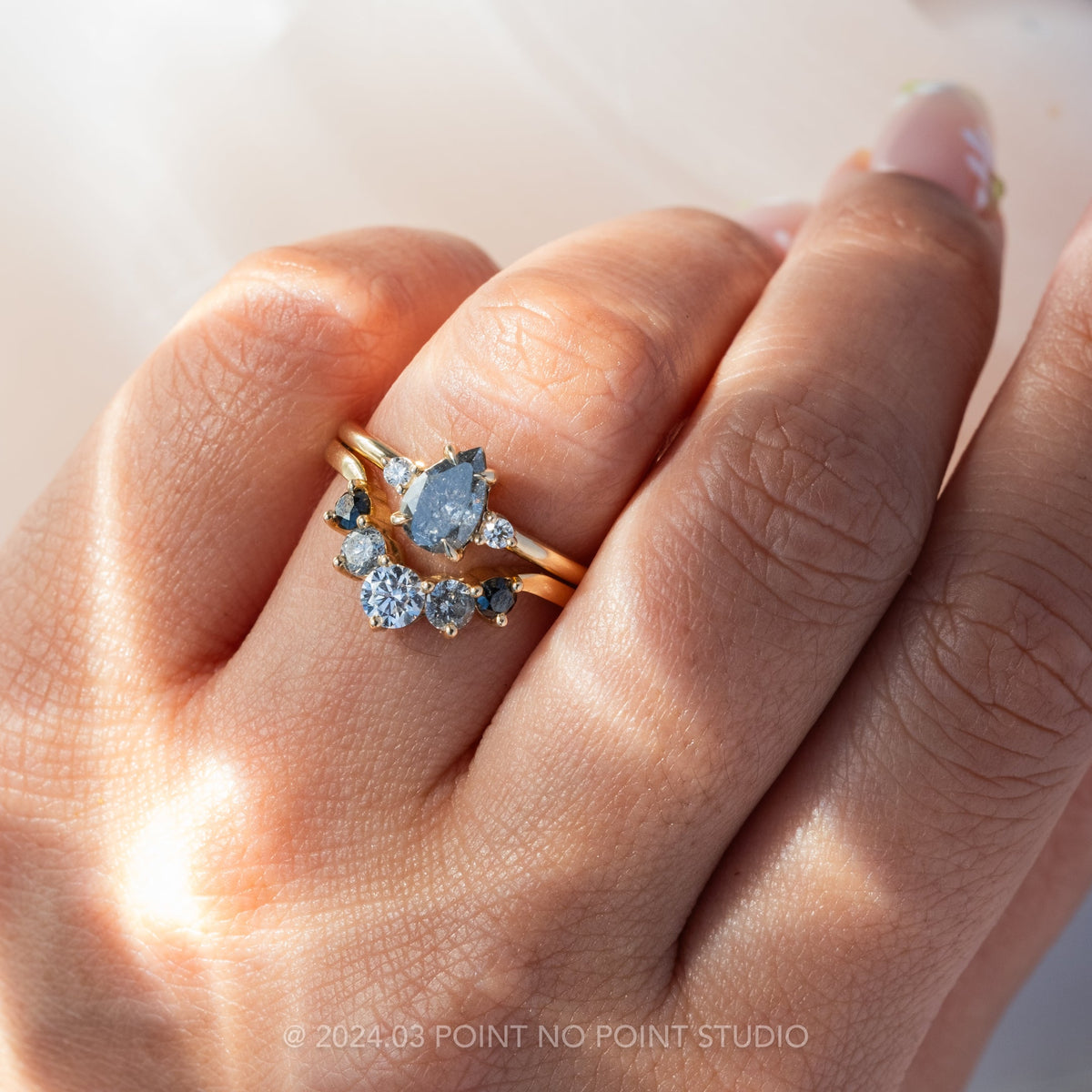 1.63 Carat Salt and Pepper Pear Diamond Engagement Ring, Zoe Setting