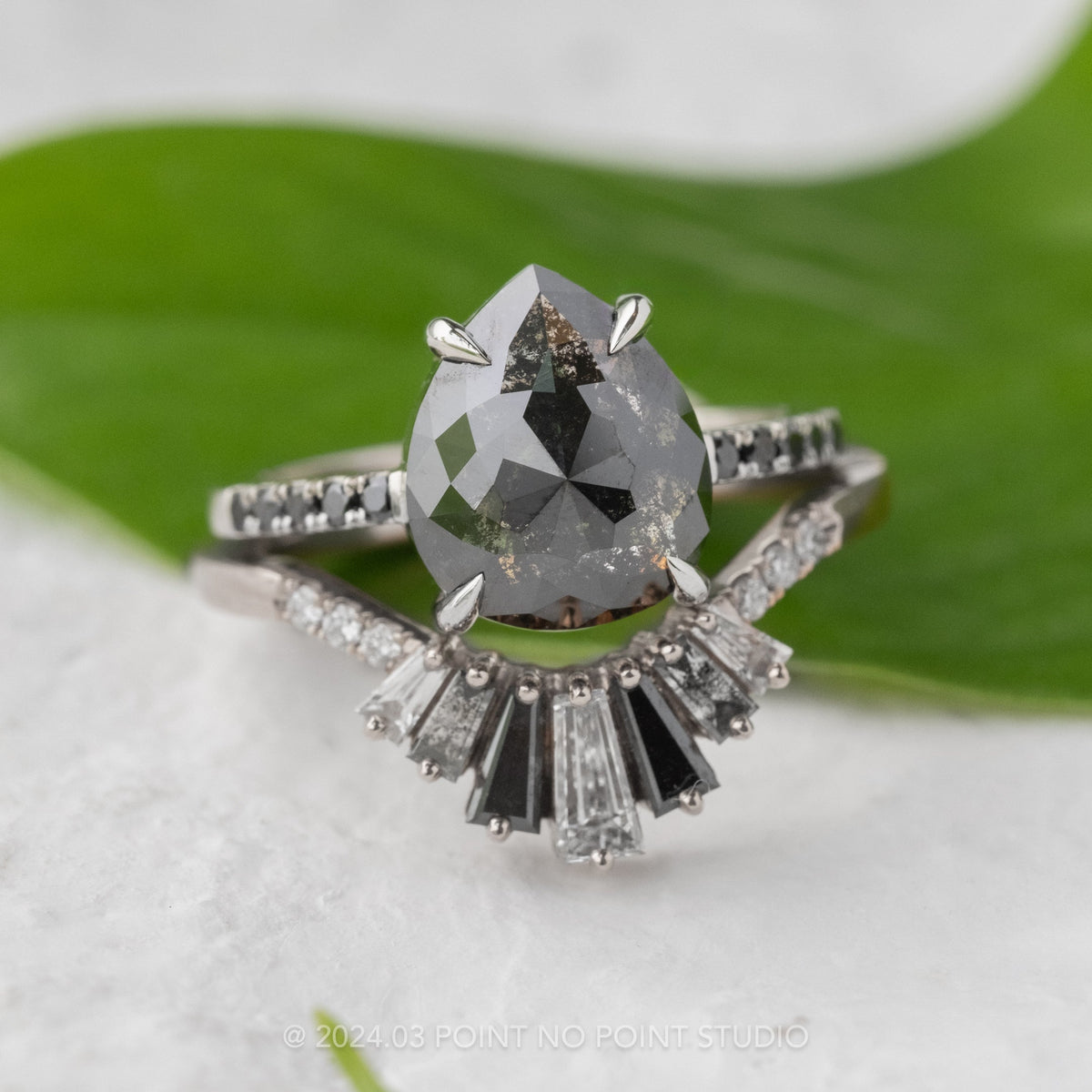 2.91 Carat Black Pear Diamond Engagement Ring, Black Diamond Jules Setting