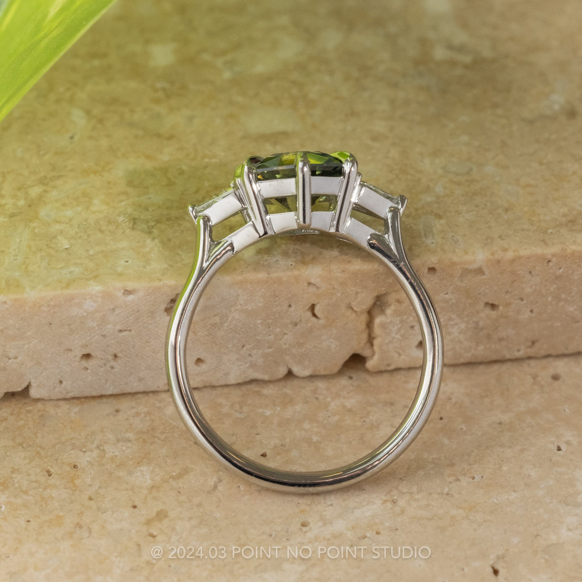 2.63 Carat Green Hexagon Sapphire and Diamond Engagement Ring, Lea Setting