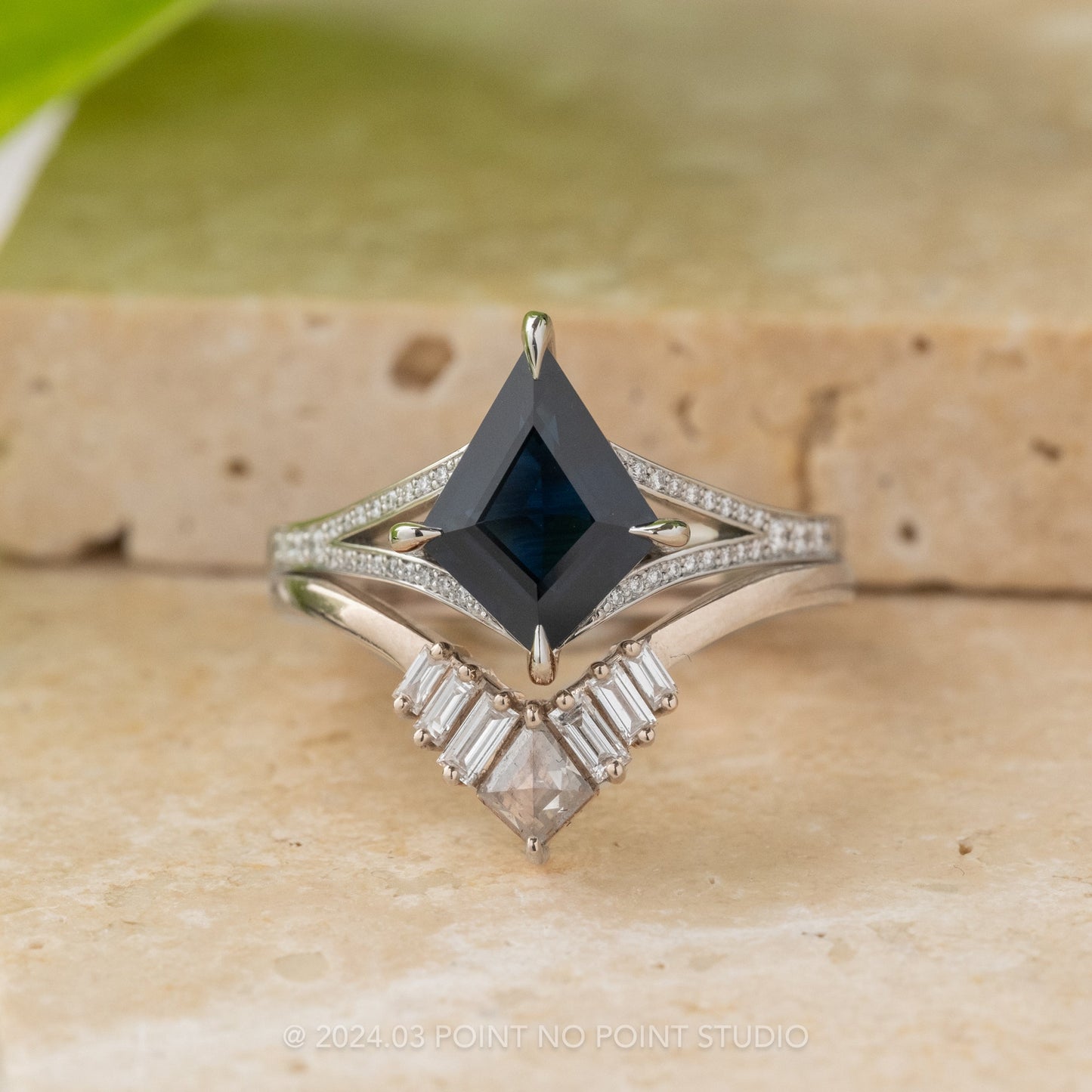 1.99 Carat Blue Kite Sapphire and Diamond Engagement Ring, River Setting