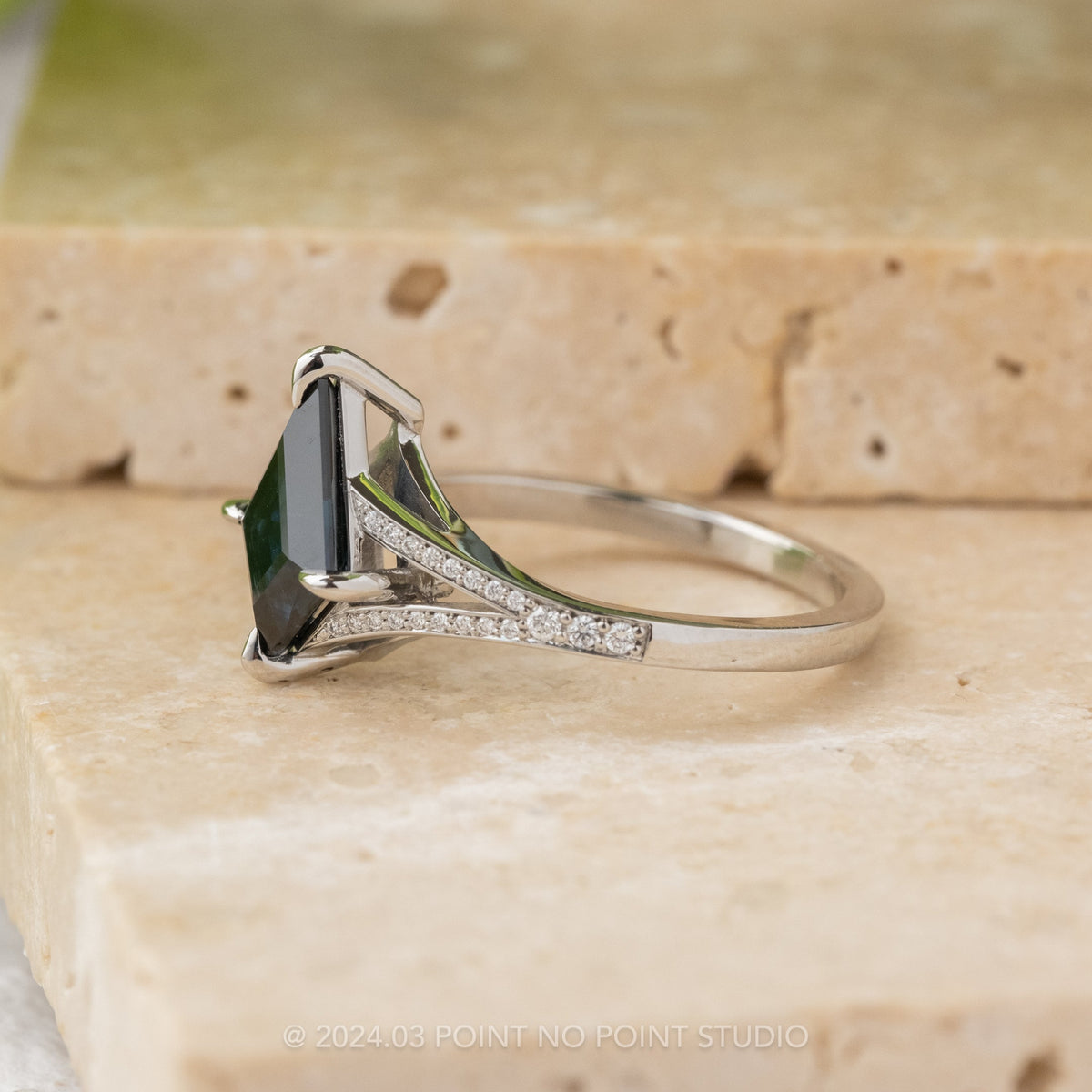 1.99 Carat Blue Kite Sapphire and Diamond Engagement Ring, River Setting