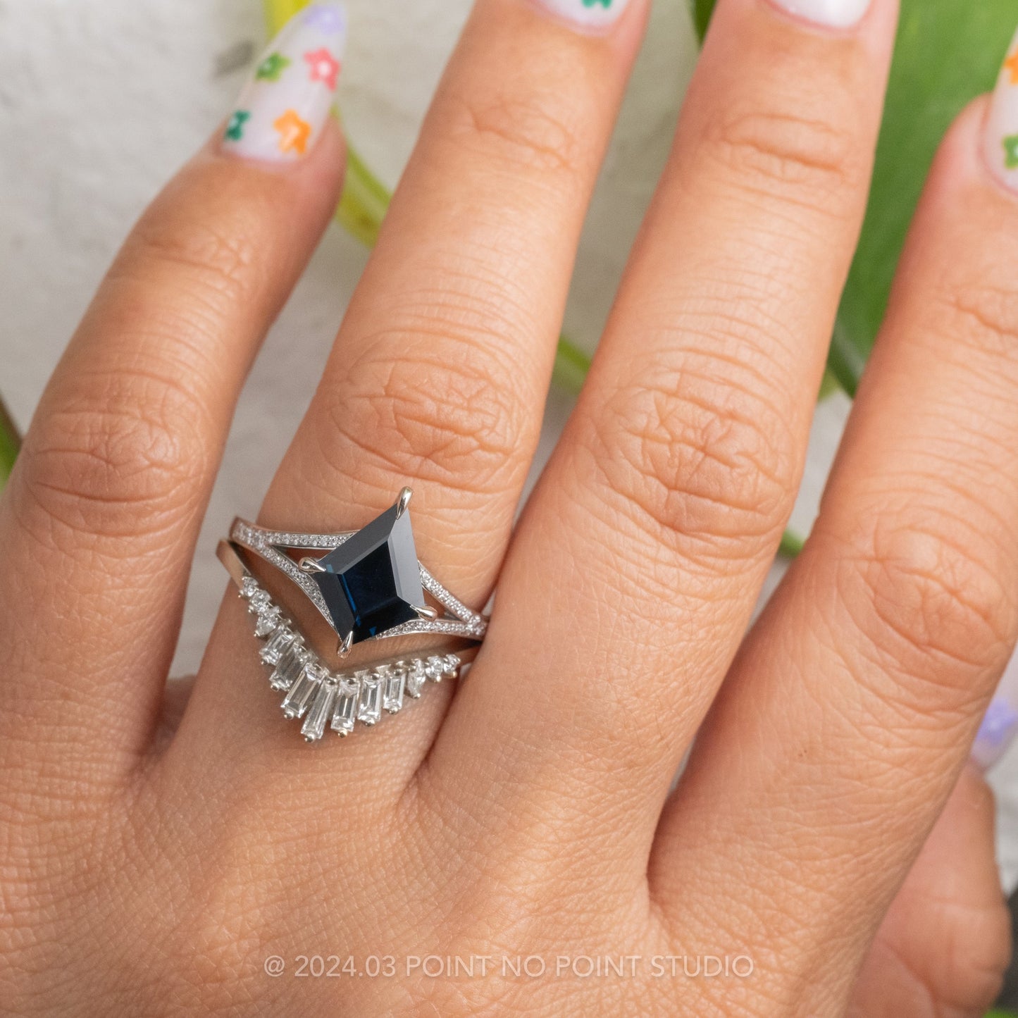 1.99 Carat Blue Kite Sapphire and Diamond Engagement Ring, River Setting