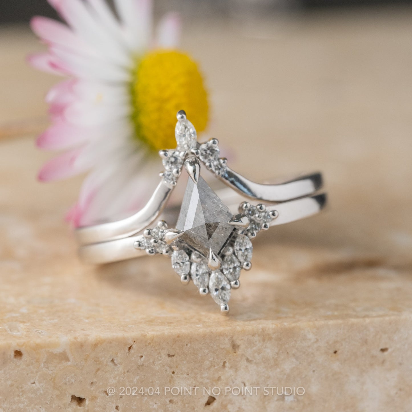.80 Carat Salt and Pepper Kite Diamond Engagement Ring, Cami Setting