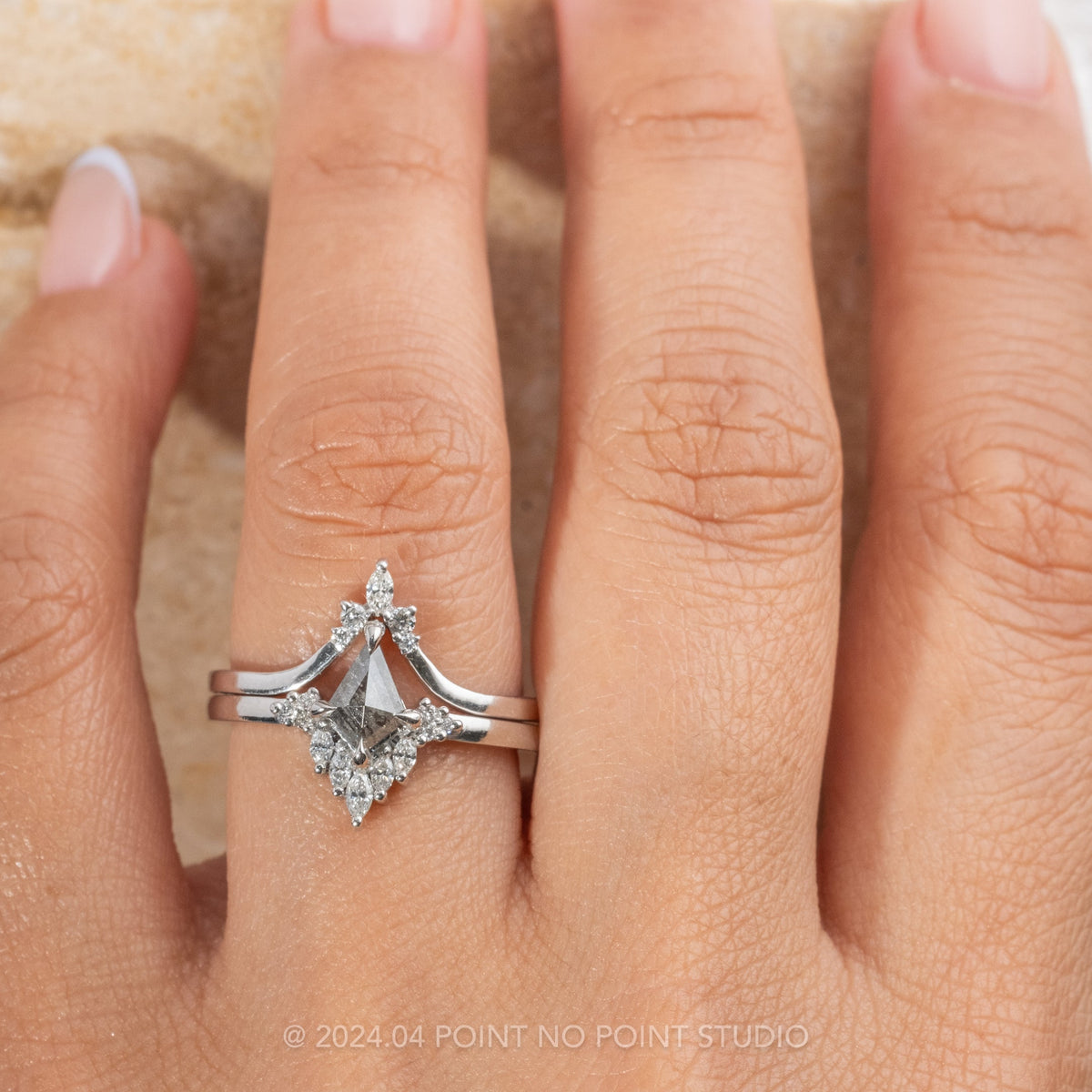.80 Carat Salt and Pepper Kite Diamond Engagement Ring, Cami Setting