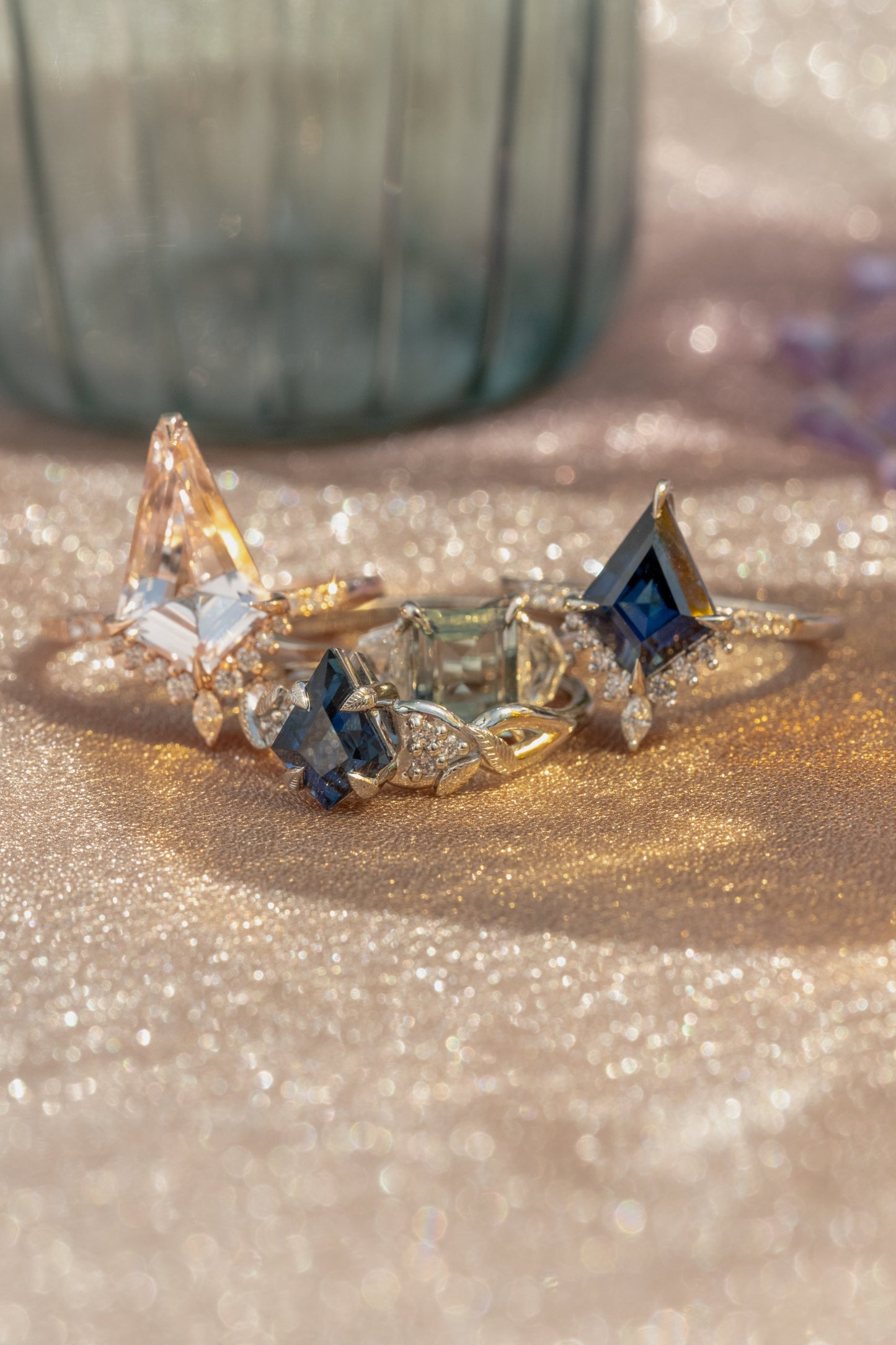 2.99 Carat Kite Morganite and Diamond Engagement Ring, Avaline Setting, 14k Rose Gold