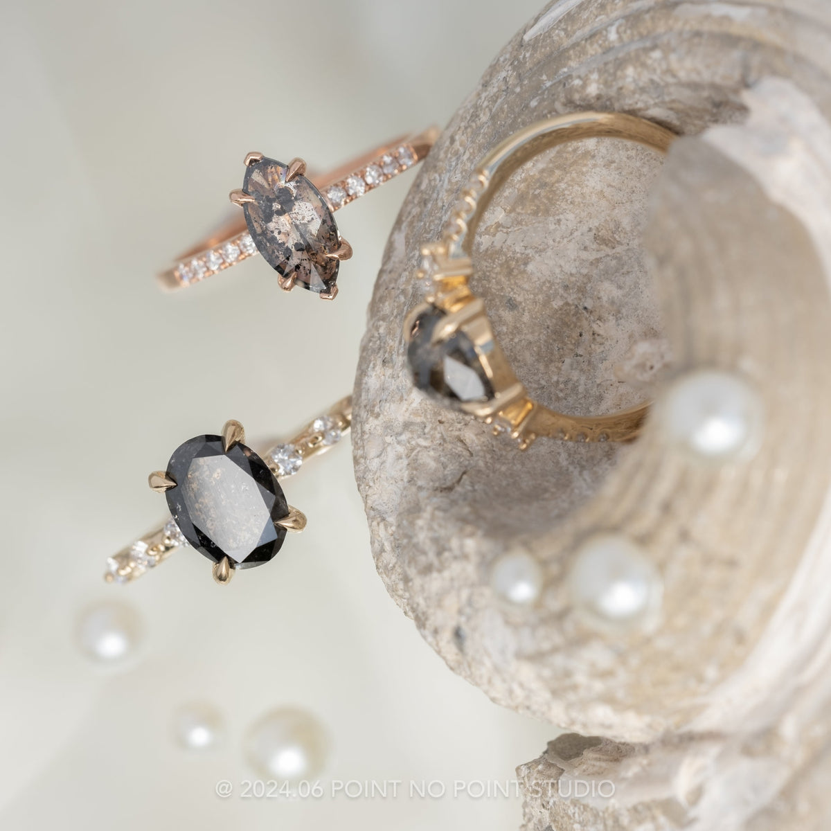 1.63 Carat Black Salt and Pepper Oval Diamond Engagement Ring, Nova Setting