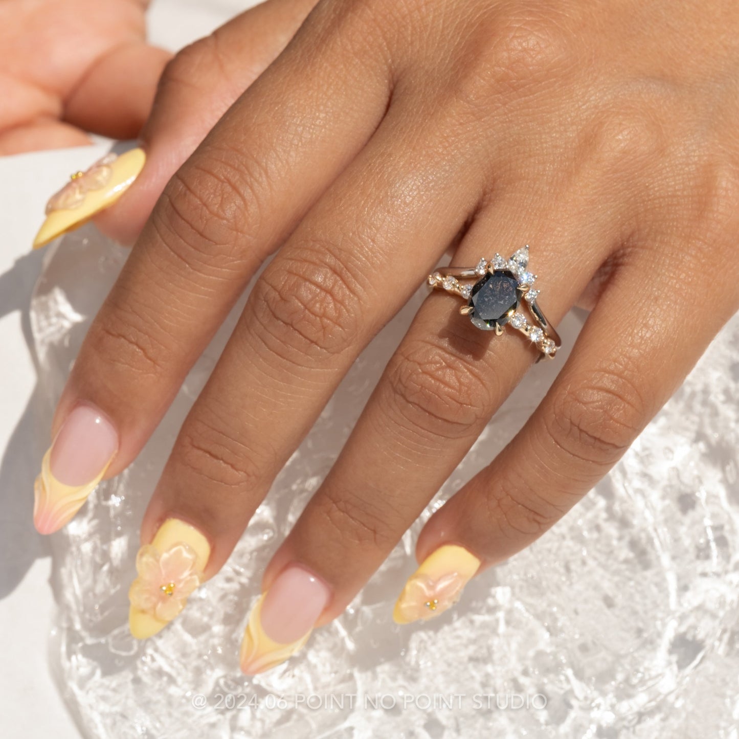 1.63 Carat Black Salt and Pepper Oval Diamond Engagement Ring, Nova Setting