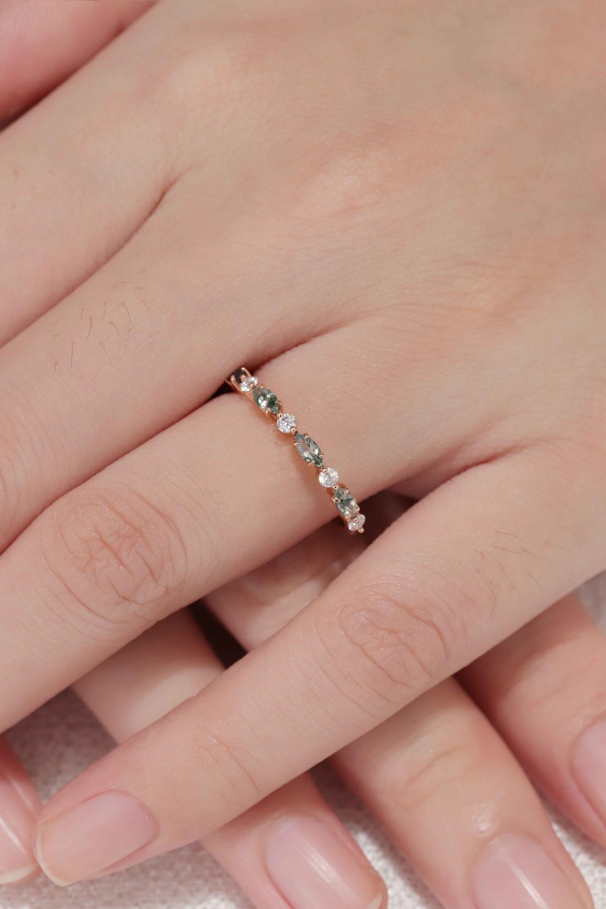 Black Gold Marquise Shaped Natural Opal Stacking Ring