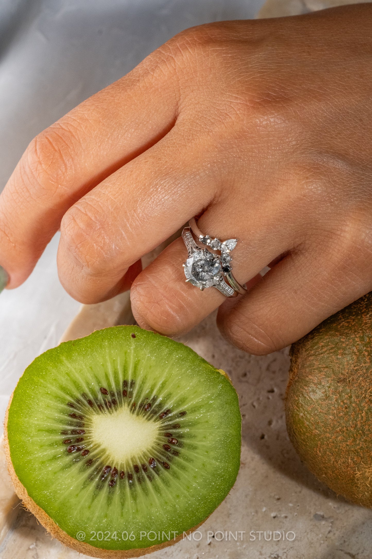 Cassie Wedding Ring, 5 Ombre Diamond, Round Band