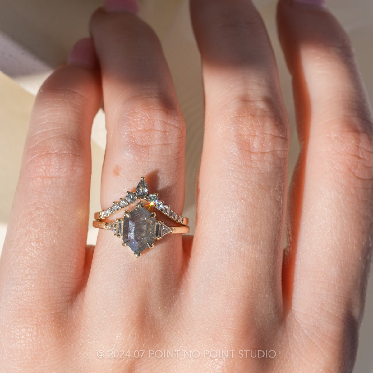 Cassiopeia Wedding Ring, Salt and Pepper and White Diamonds, 11 Diamond