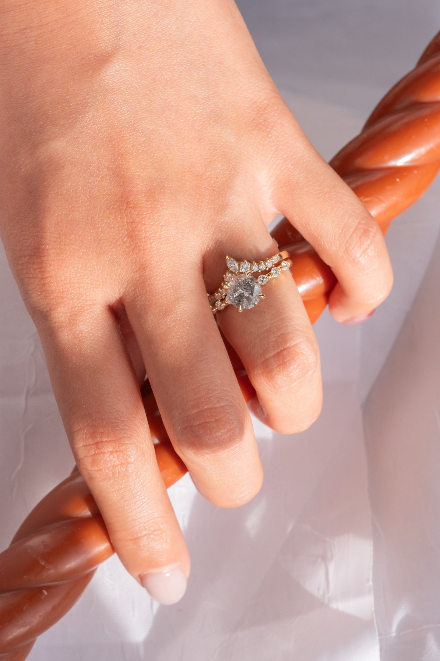 1.78 Carat Salt and Pepper Round Diamond Engagement Ring, Nova Setting