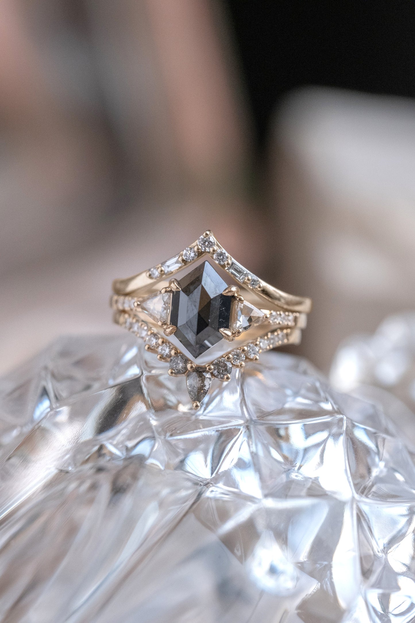 1.86 Carat Black Hexagon Diamond Engagement Ring, Eliza Setting