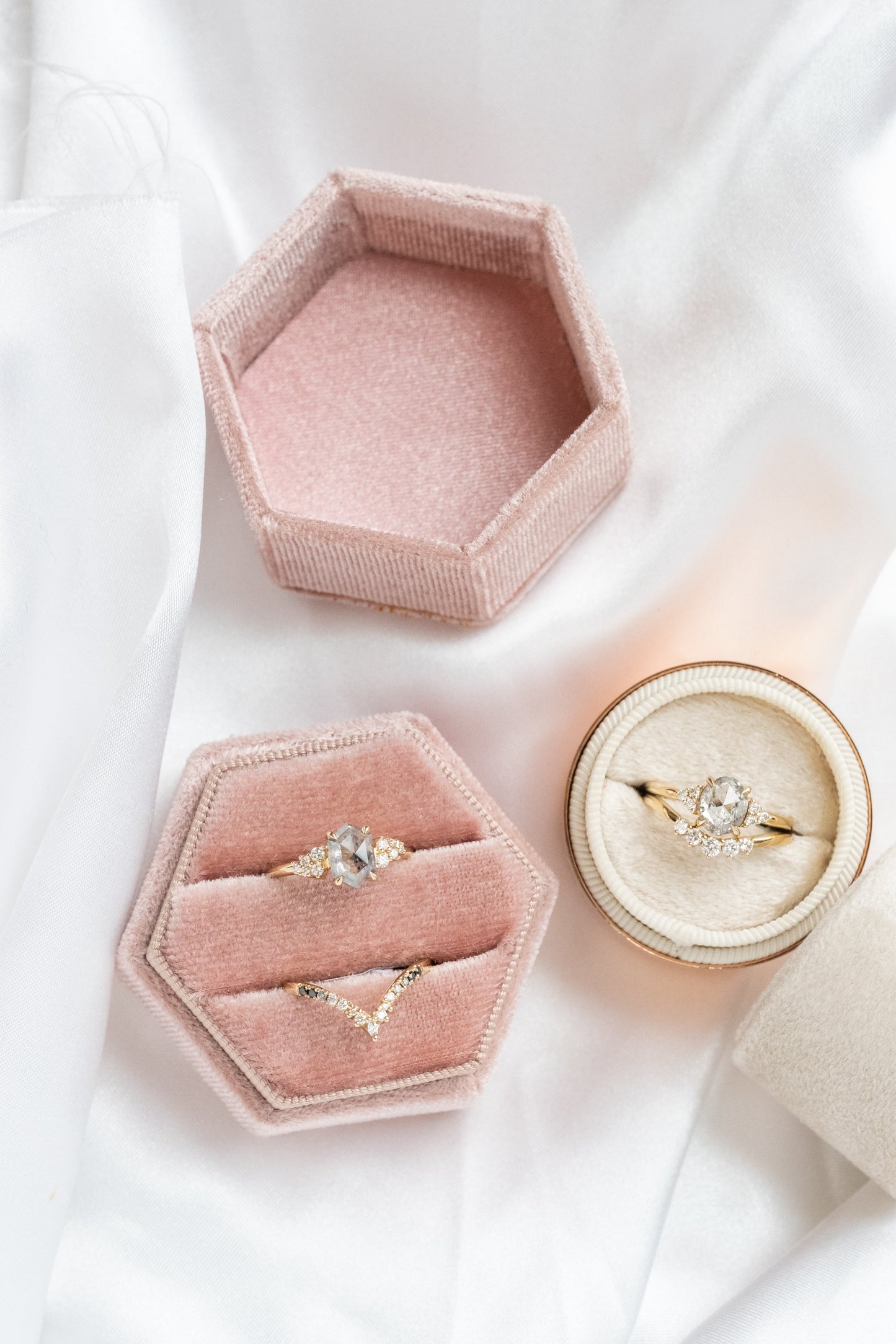 2.34 Carat Icy Salt and Pepper Hexagon Diamond Engagement Ring, Aspen Setting