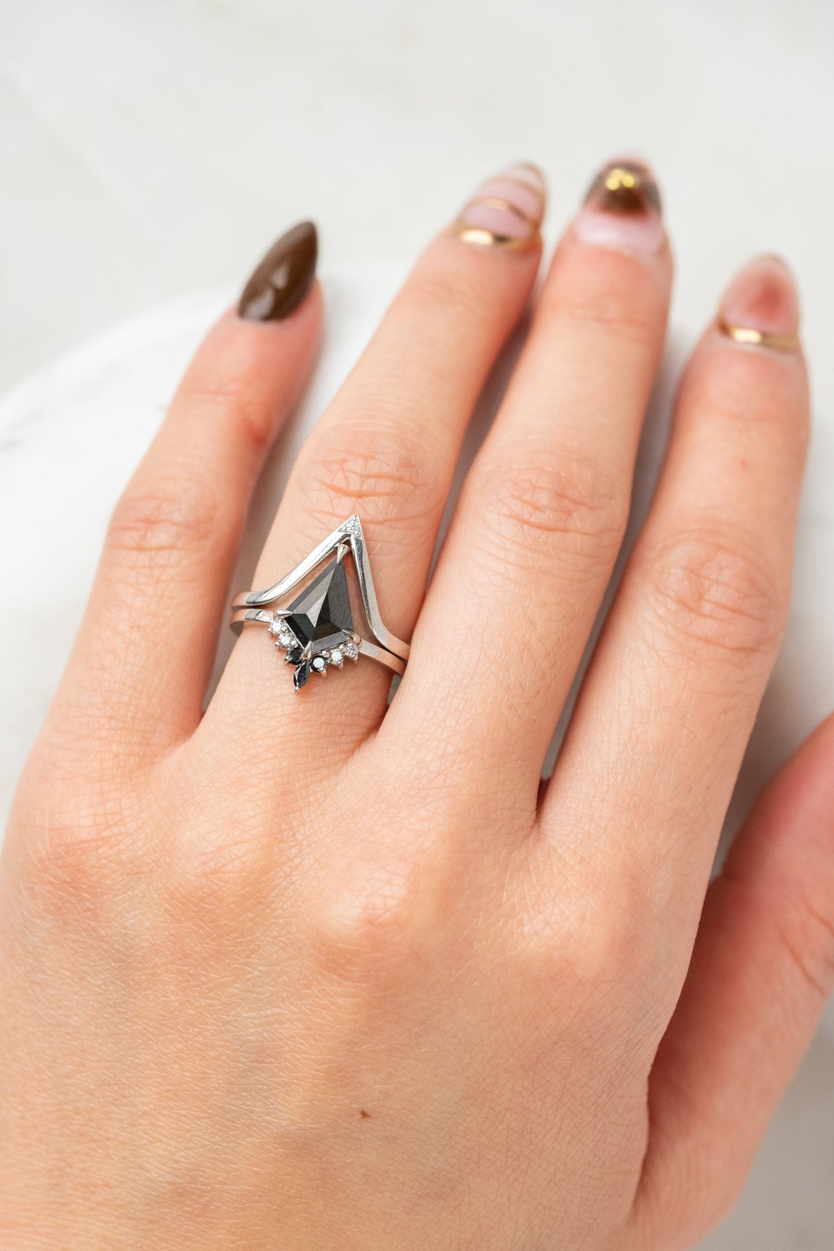 1.40 Carat Black Kite Diamond Engagement Ring, Ombre Ava Setting