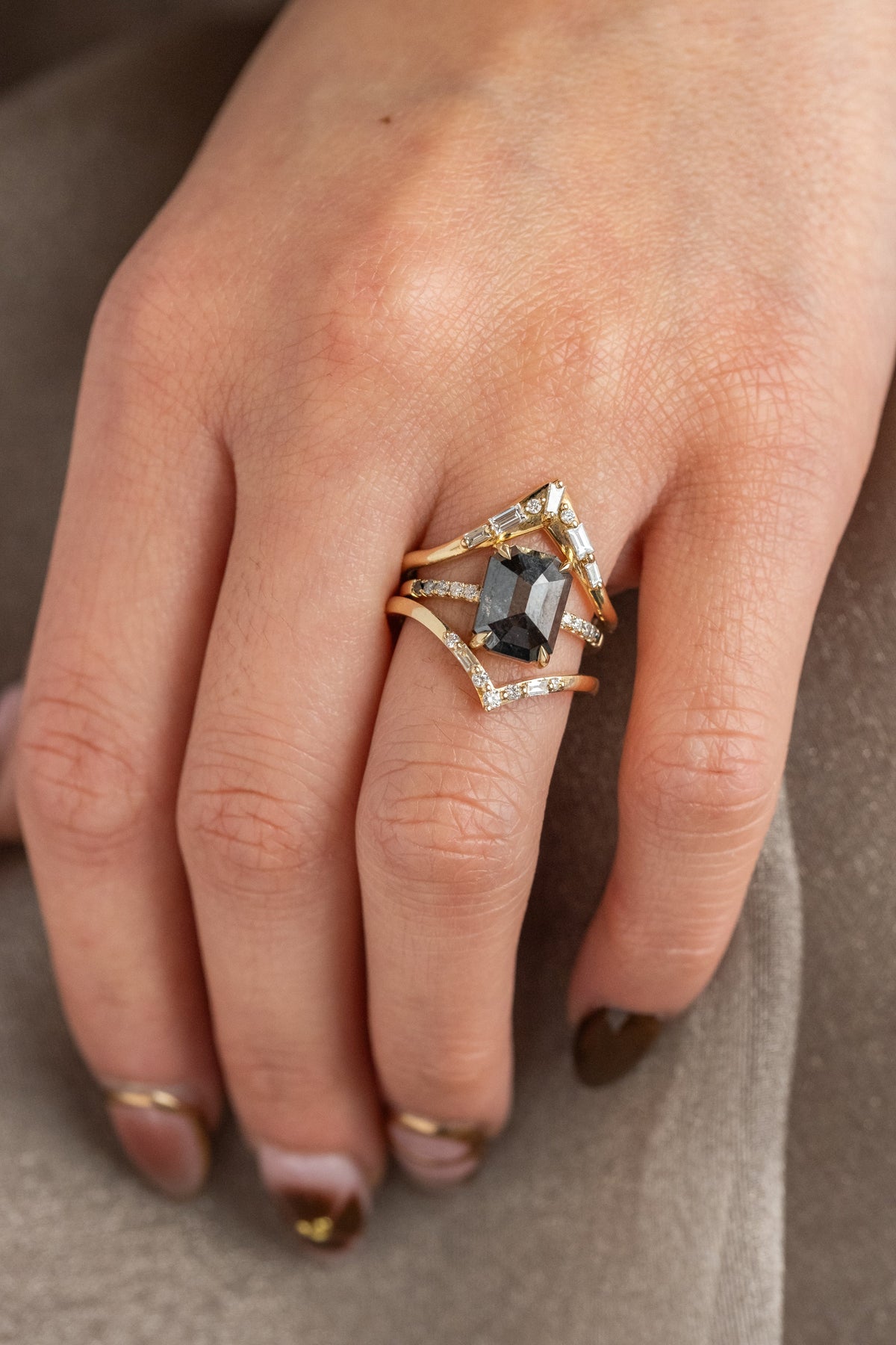 1.39 Carat Black Emerald Shaped Diamond Engagement Ring, Ombre Jules Setting