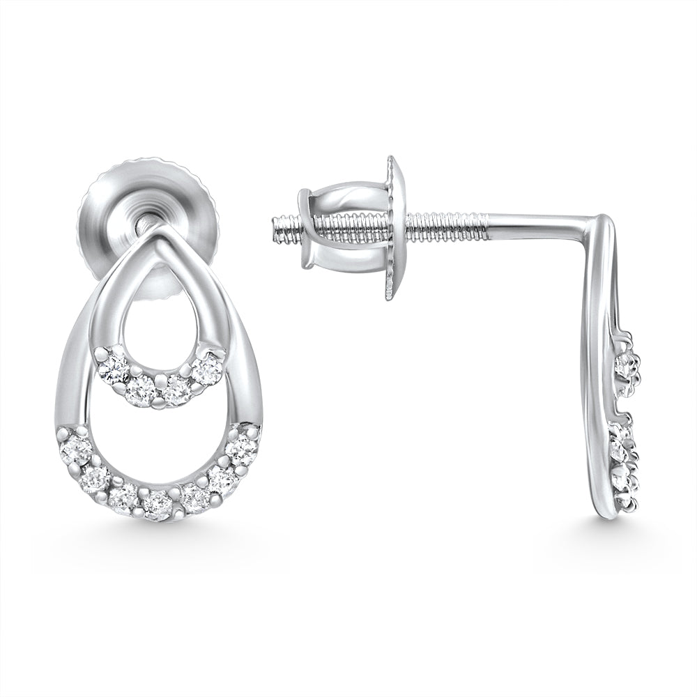 1/10ct Diamond Pear Shape Dangle Petite Earrings 14k White Gold