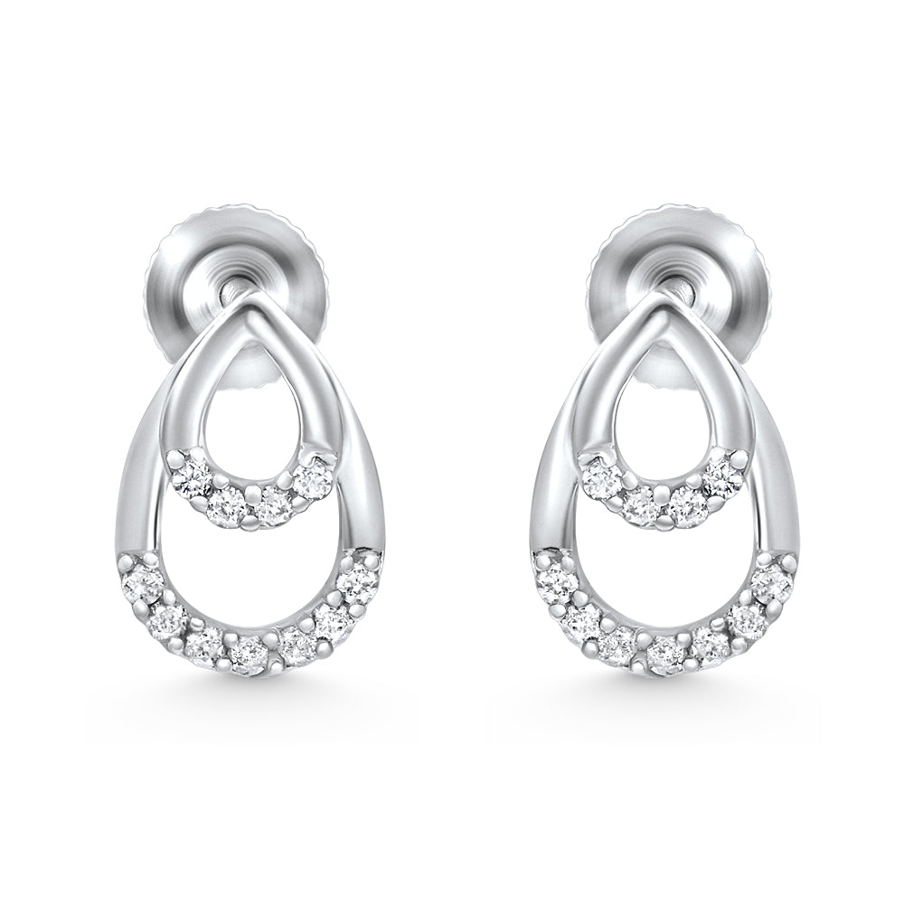 1/10ct Diamond Pear Shape Dangle Petite Earrings 14k White Gold