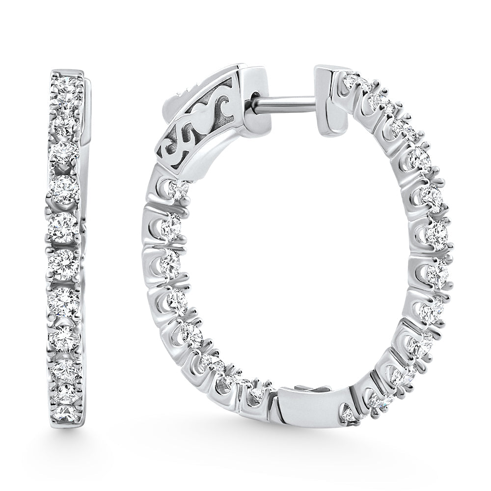 2Ct Lab Diamond Hoops Inside Outside 1 1/3" Silver Earrings