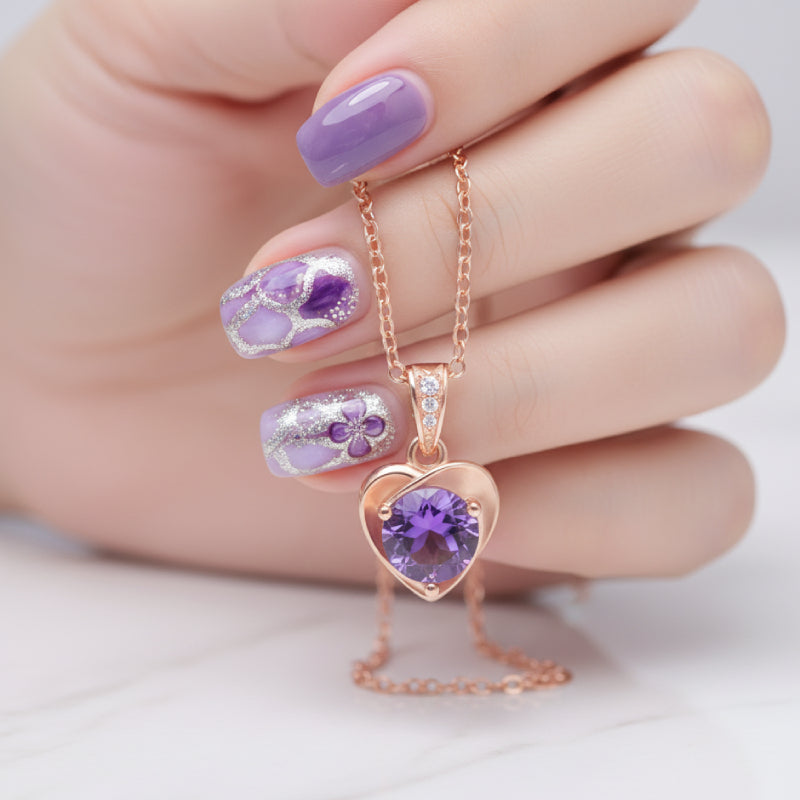 "Anabel" Heart Shaped Round Cut Amethyst Classic Pendant
