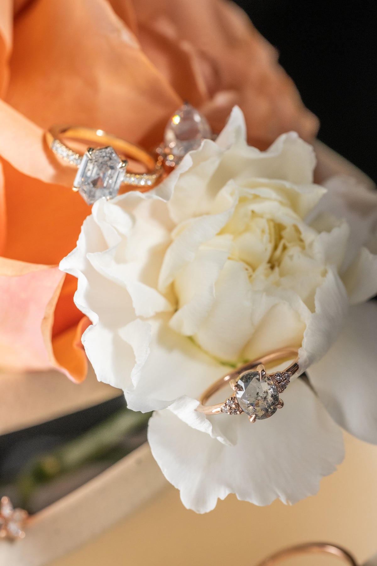 1.99 Carat Salt and Pepper Hexagon Diamond Engagement Ring, Jules Setting, 14K Yellow Gold