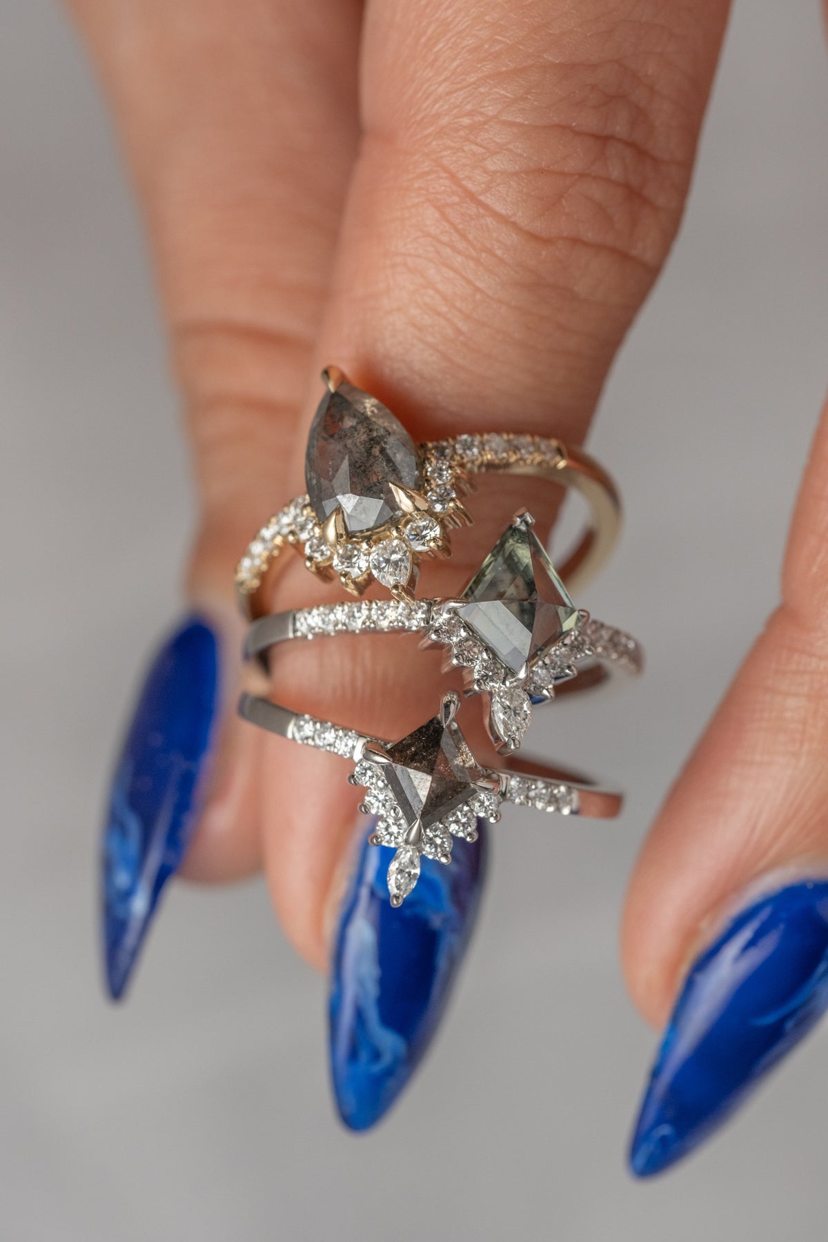 1.69 Carat Green Kite Sapphire and Diamond Engagement Ring, Avaline Setting