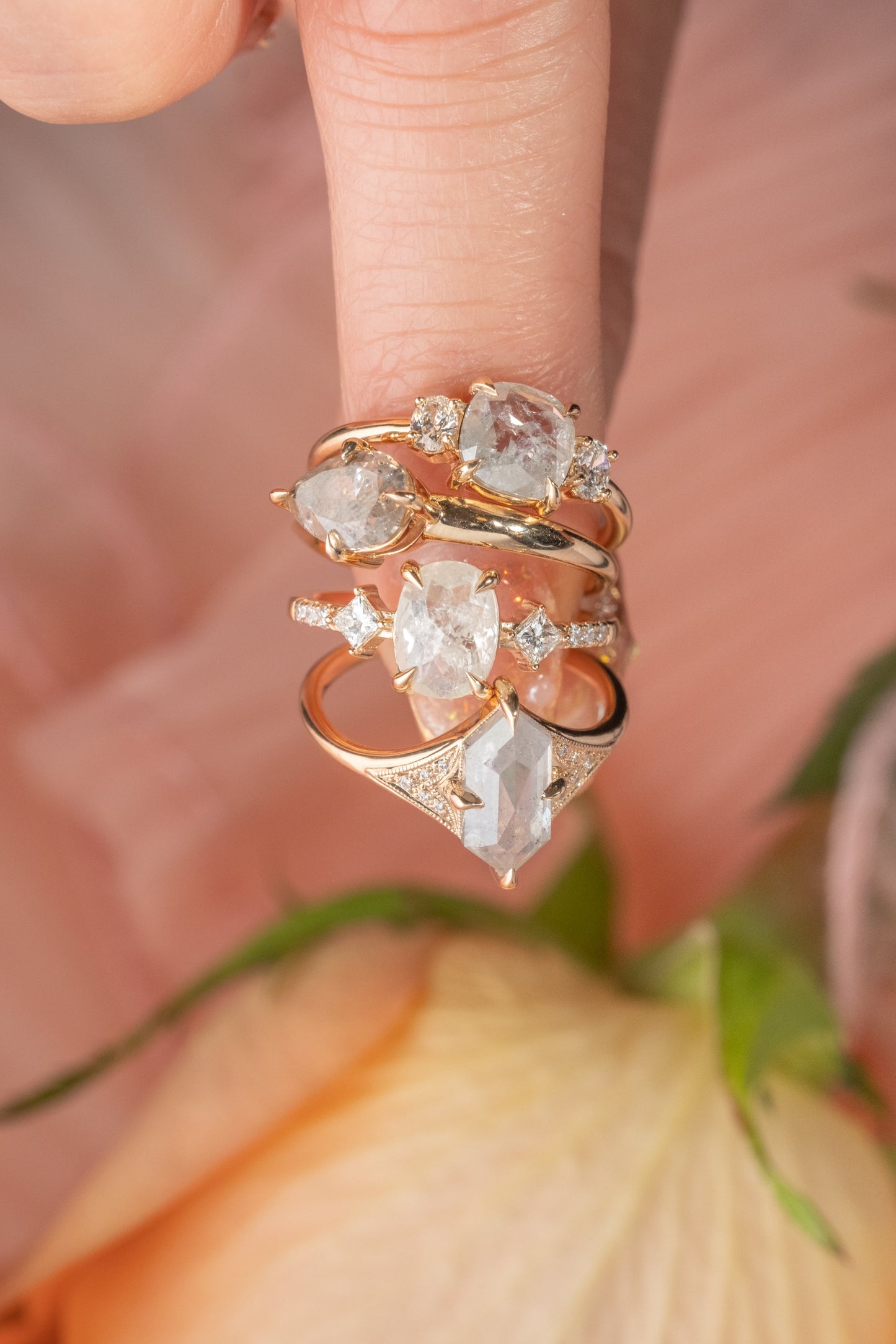 1.15 Carat Icy Salt and Pepper Hexagon Diamond Engagement Ring, Aela Setting