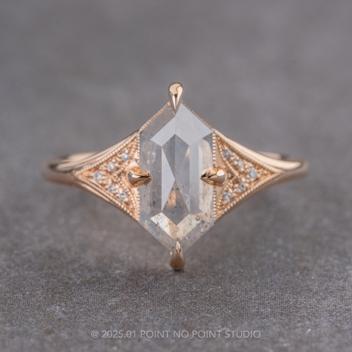 1.15 Carat Icy Salt and Pepper Hexagon Diamond Engagement Ring, Aela Setting