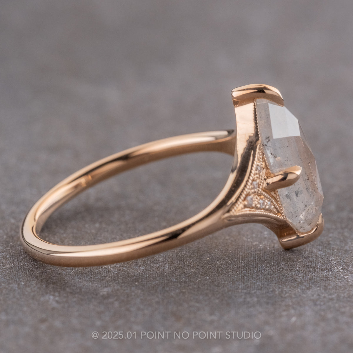1.15 Carat Icy Salt and Pepper Hexagon Diamond Engagement Ring, Aela Setting