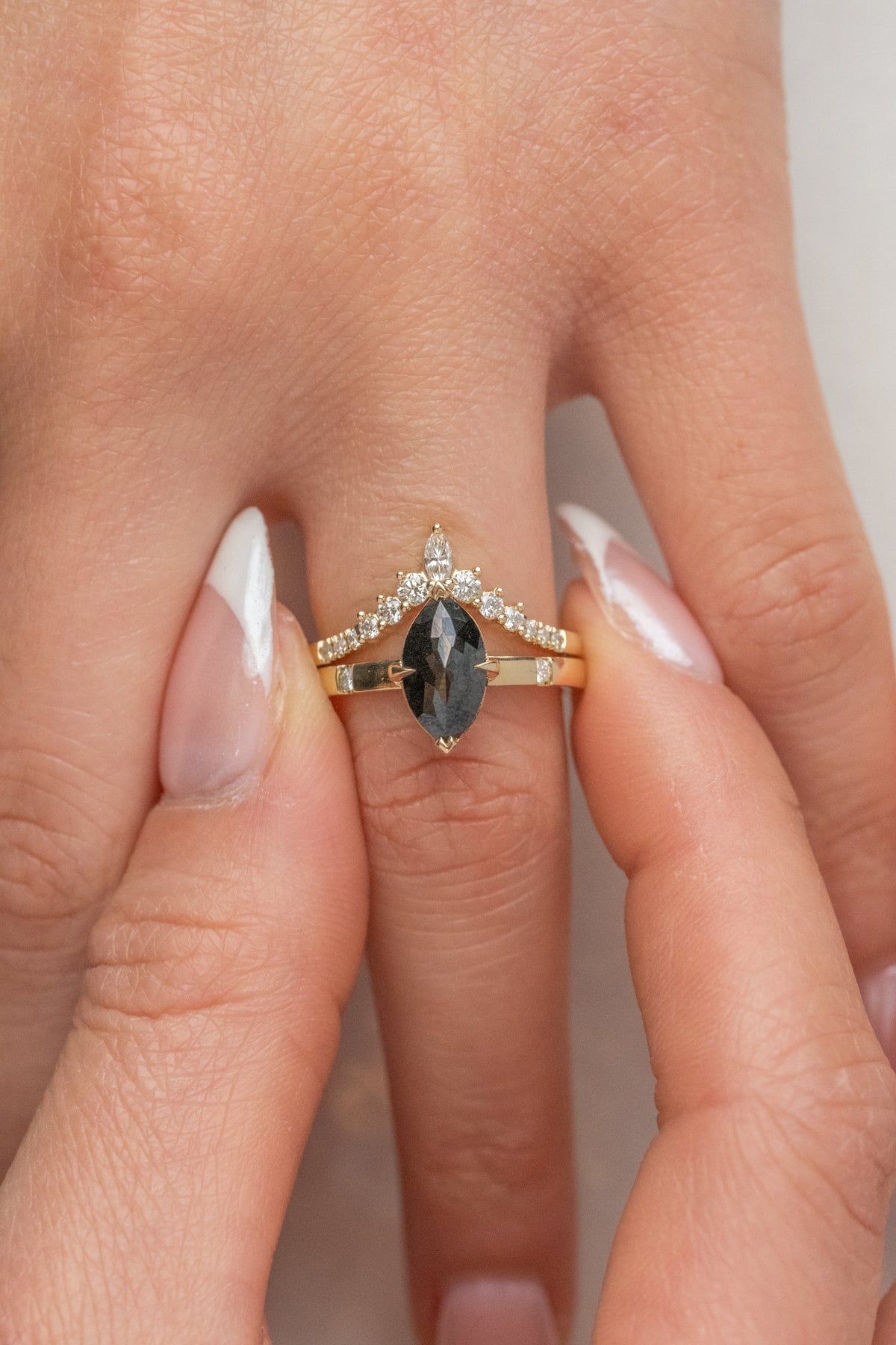 1.64 Carat Black Marquise Diamond Engagement Ring, Zoe Setting