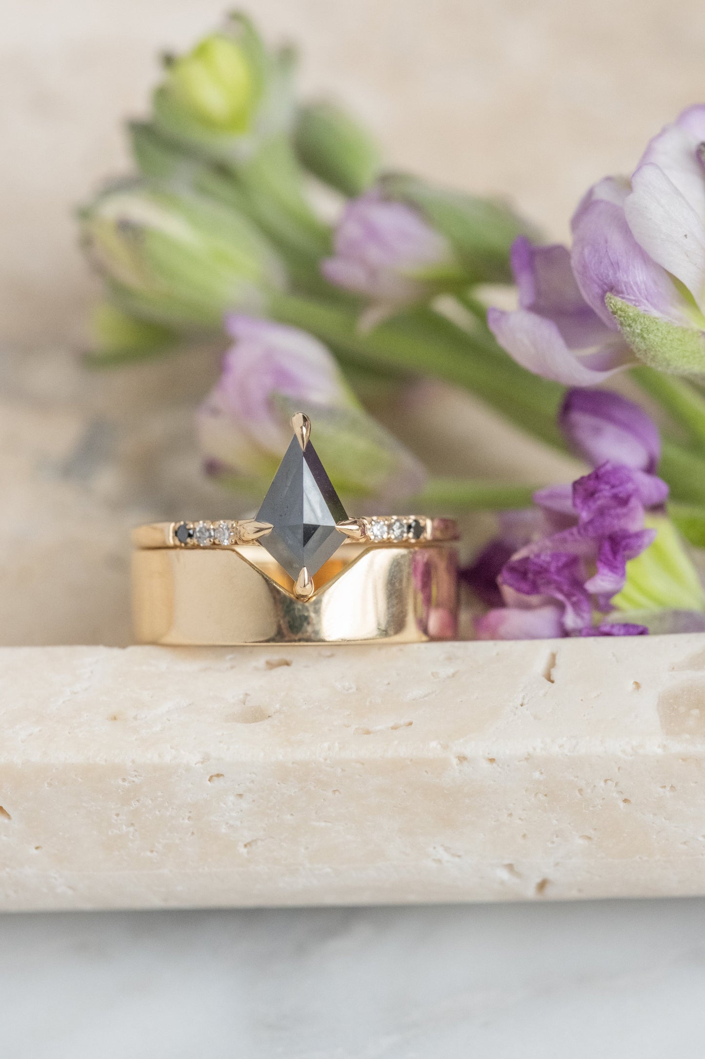 1.06 Carat Black Kite Diamond Engagement Ring, Ombre Jules Setting