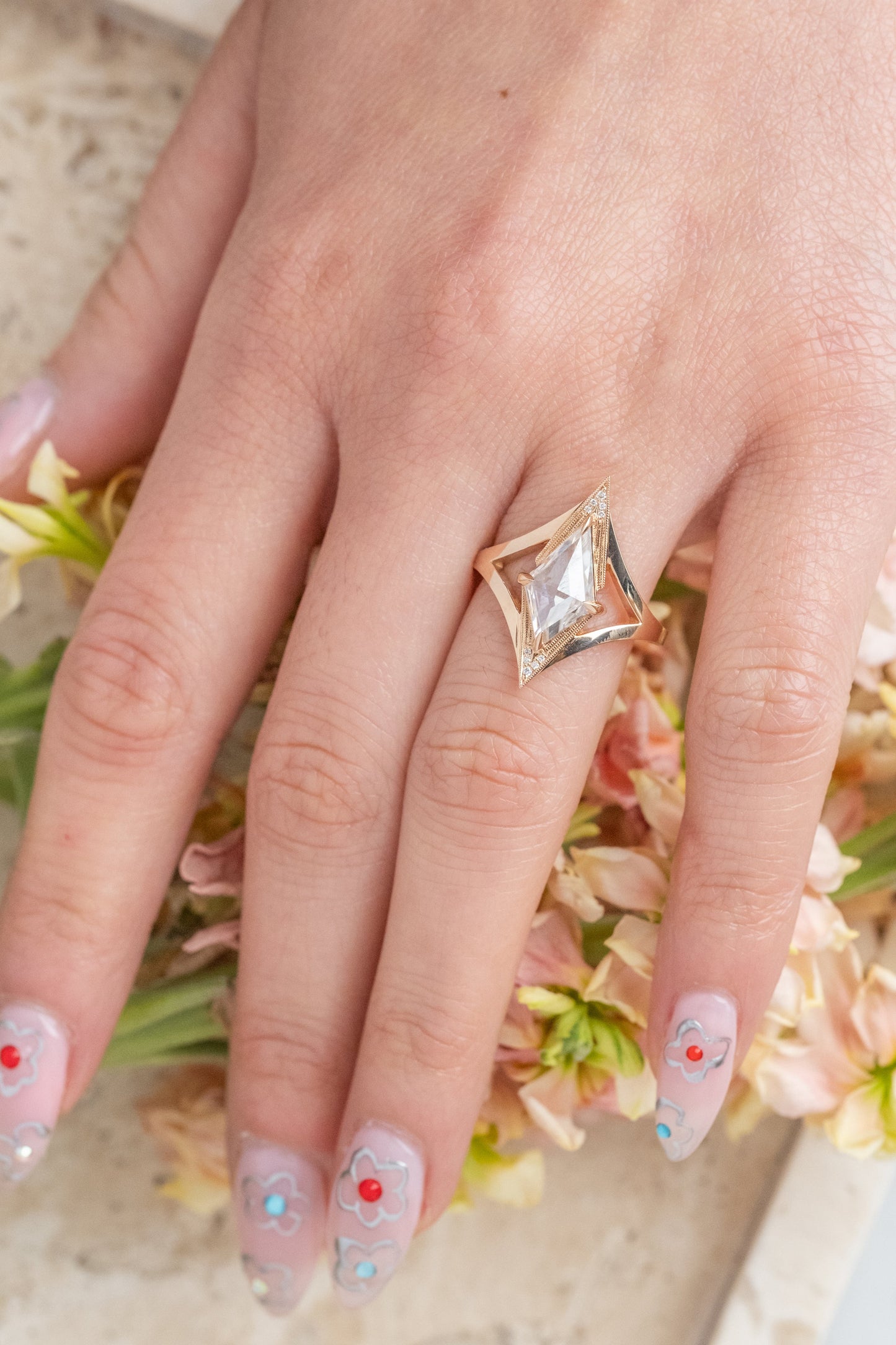 Kite Moissanite and Diamond Engagement Ring, Arwen Setting