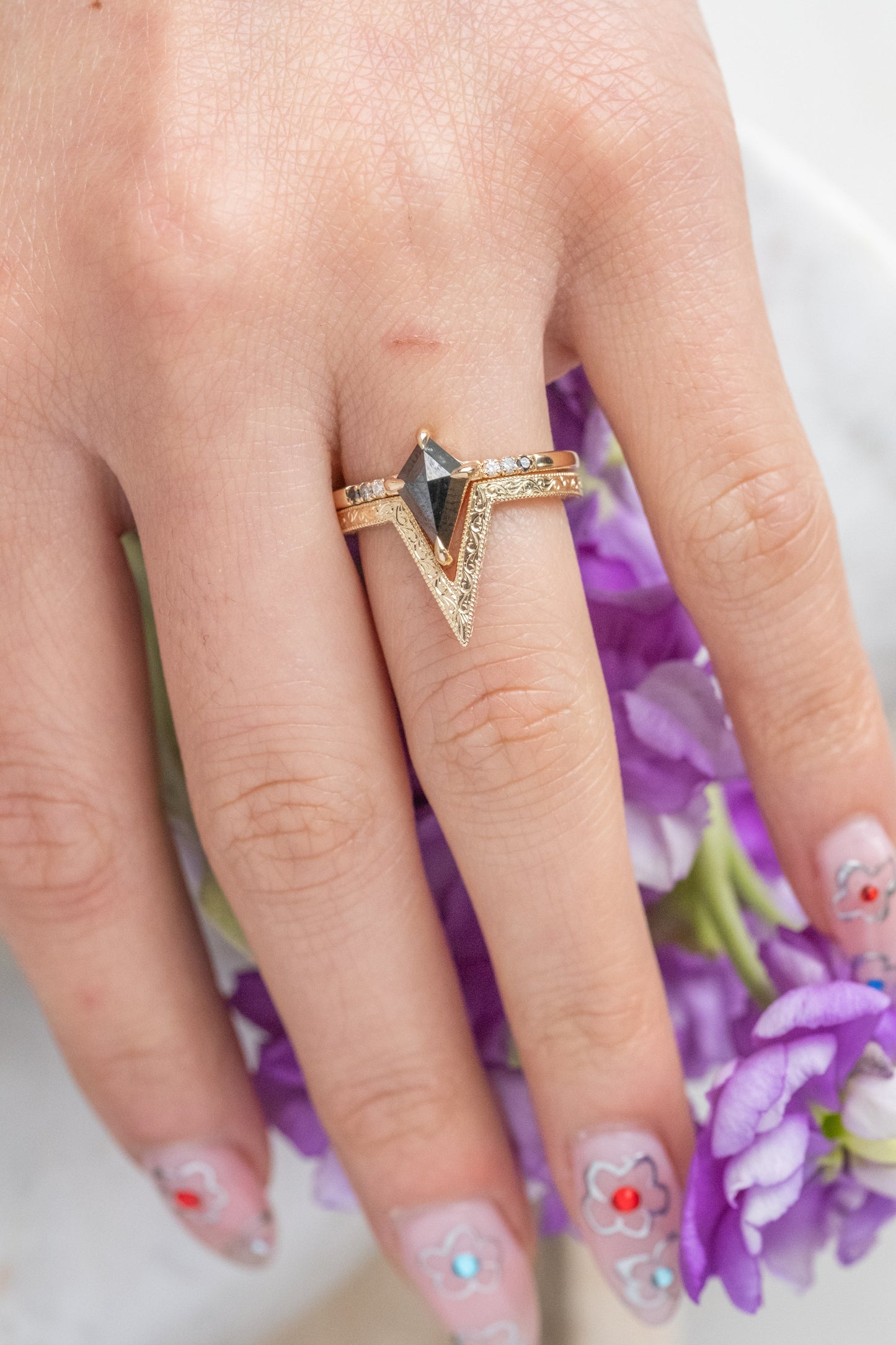 1.06 Carat Black Kite Diamond Engagement Ring, Ombre Jules Setting