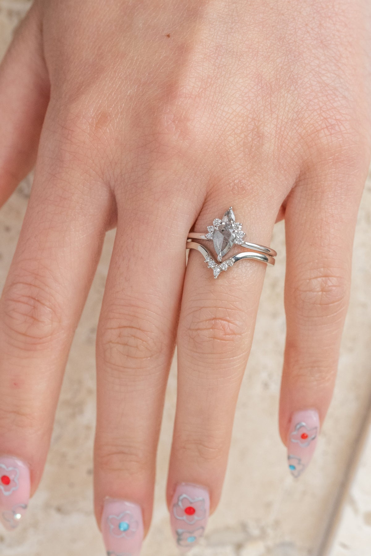 1.11 Carat Salt and Pepper Pear Diamond Engagement Ring, Ava Setting