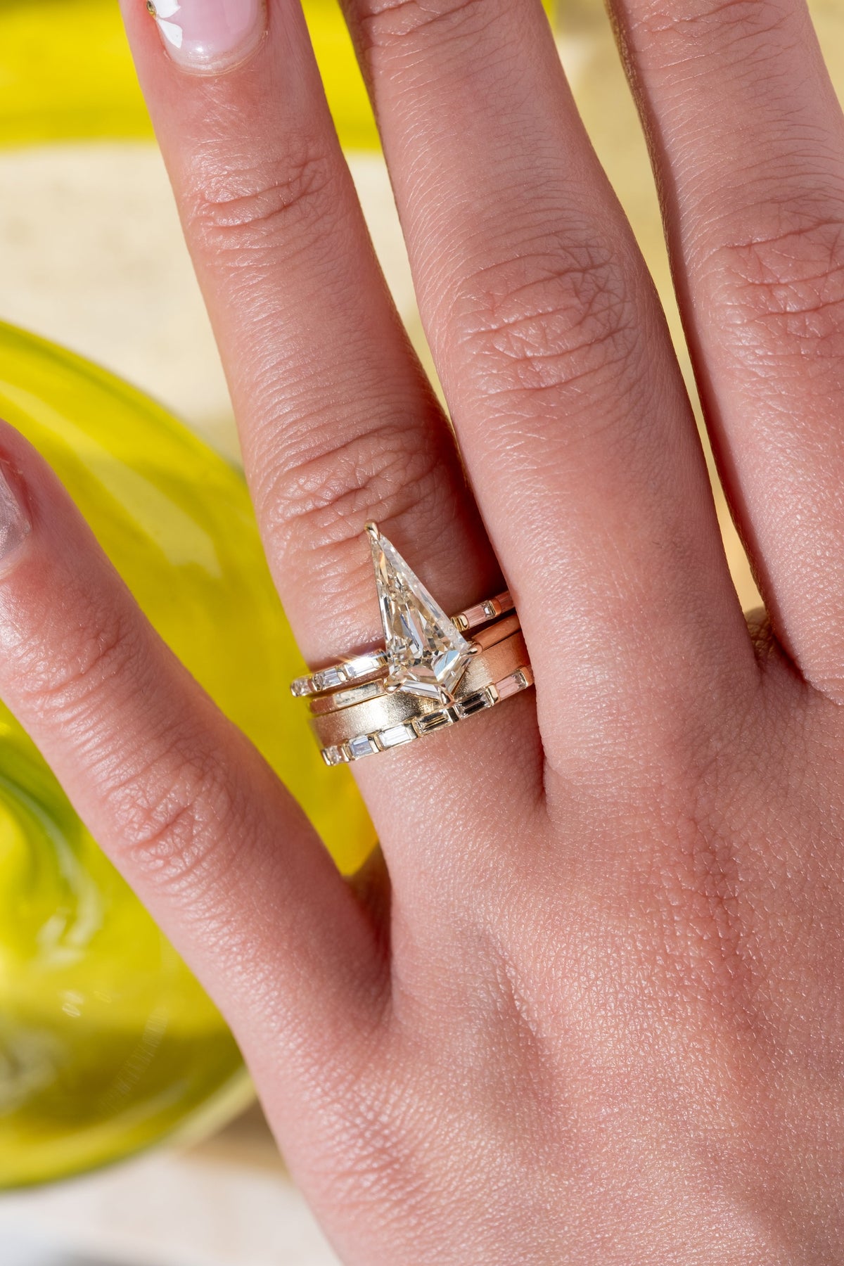 Ellipse Wedding Ring, Baguette Diamond, 4mm Matte Finish