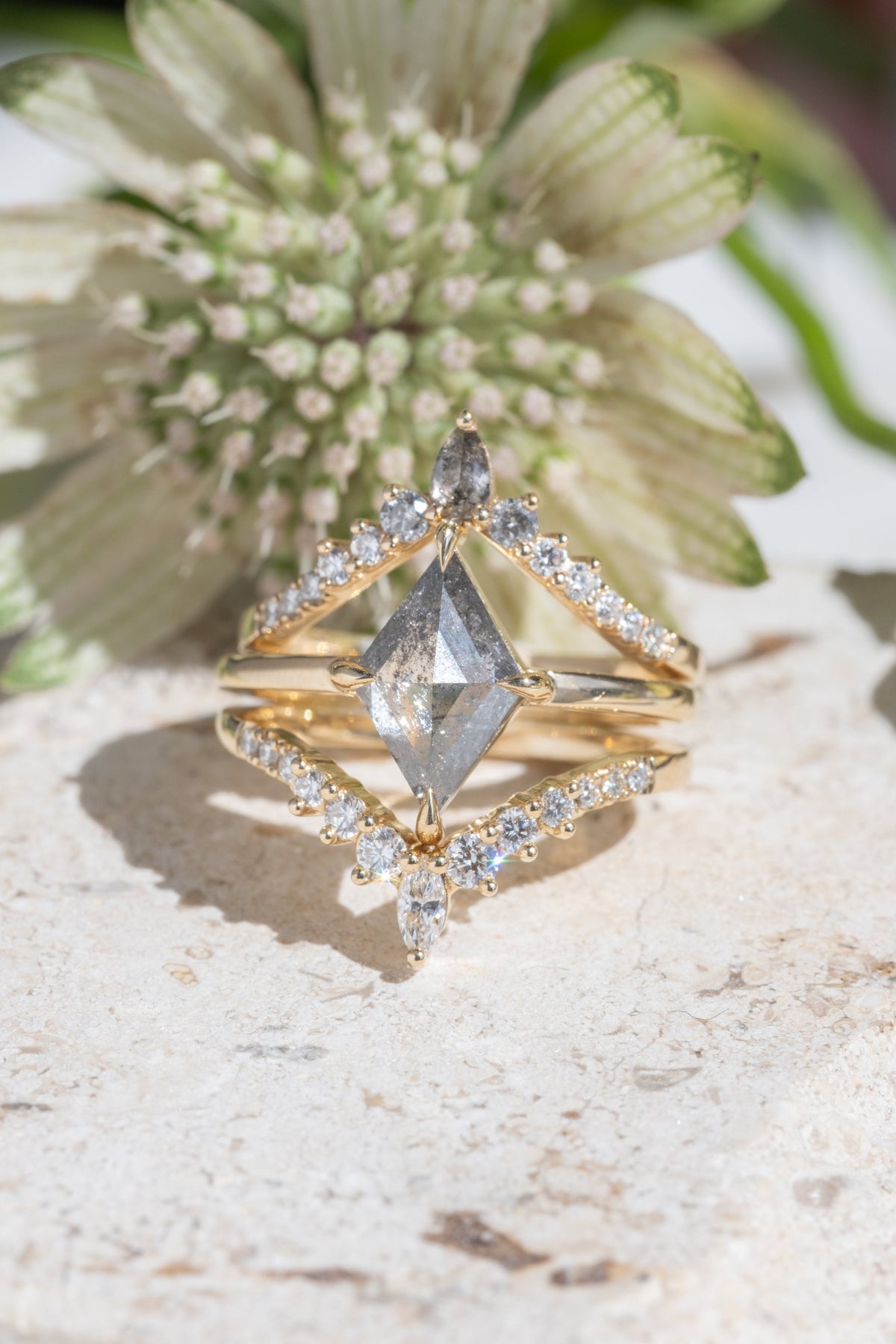 Cassiopeia Wedding Ring, Salt and Pepper and White Diamonds, 11 Diamond