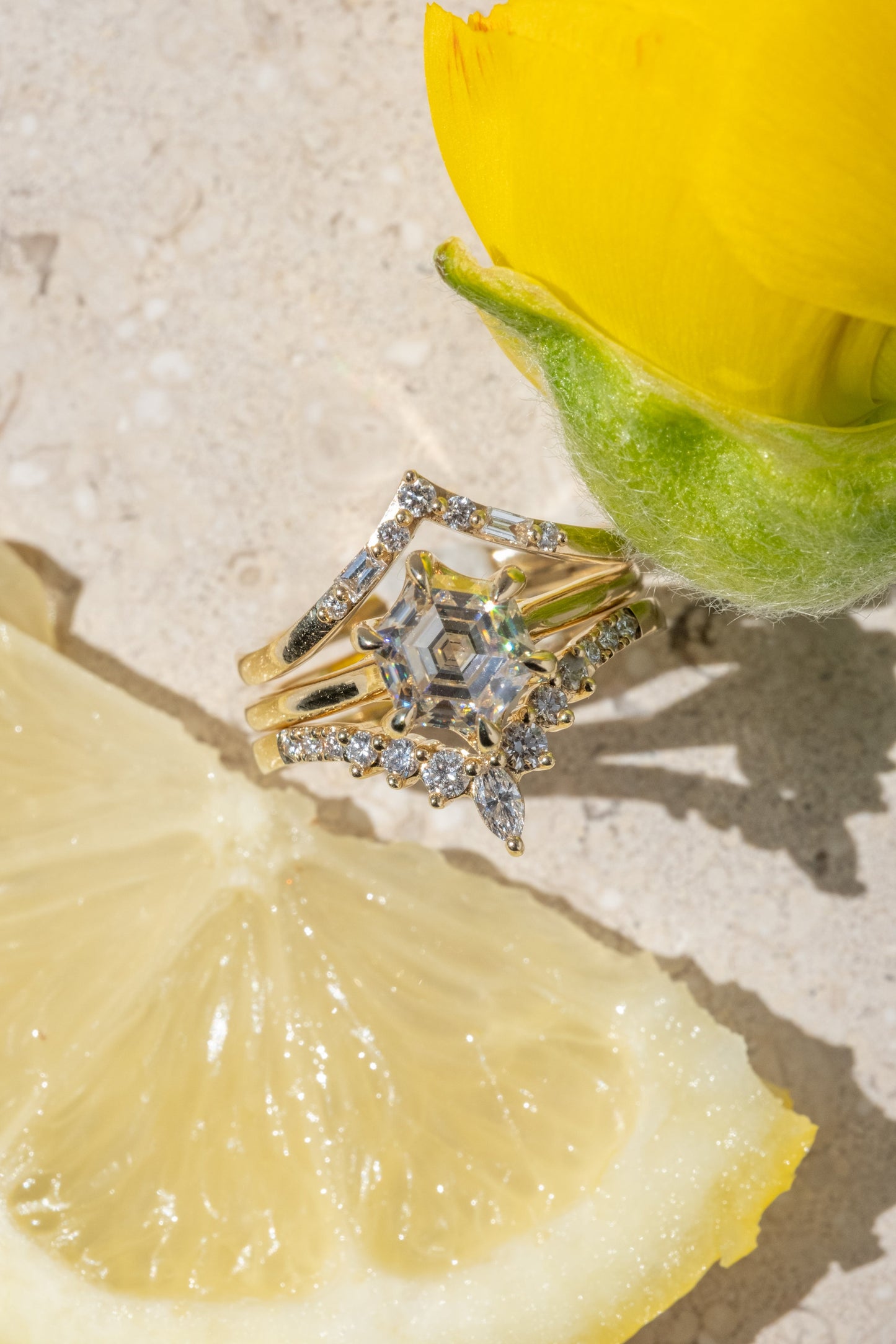 2.02 Carat Hexagon Moissanite Engagement Ring, Madeline Setting