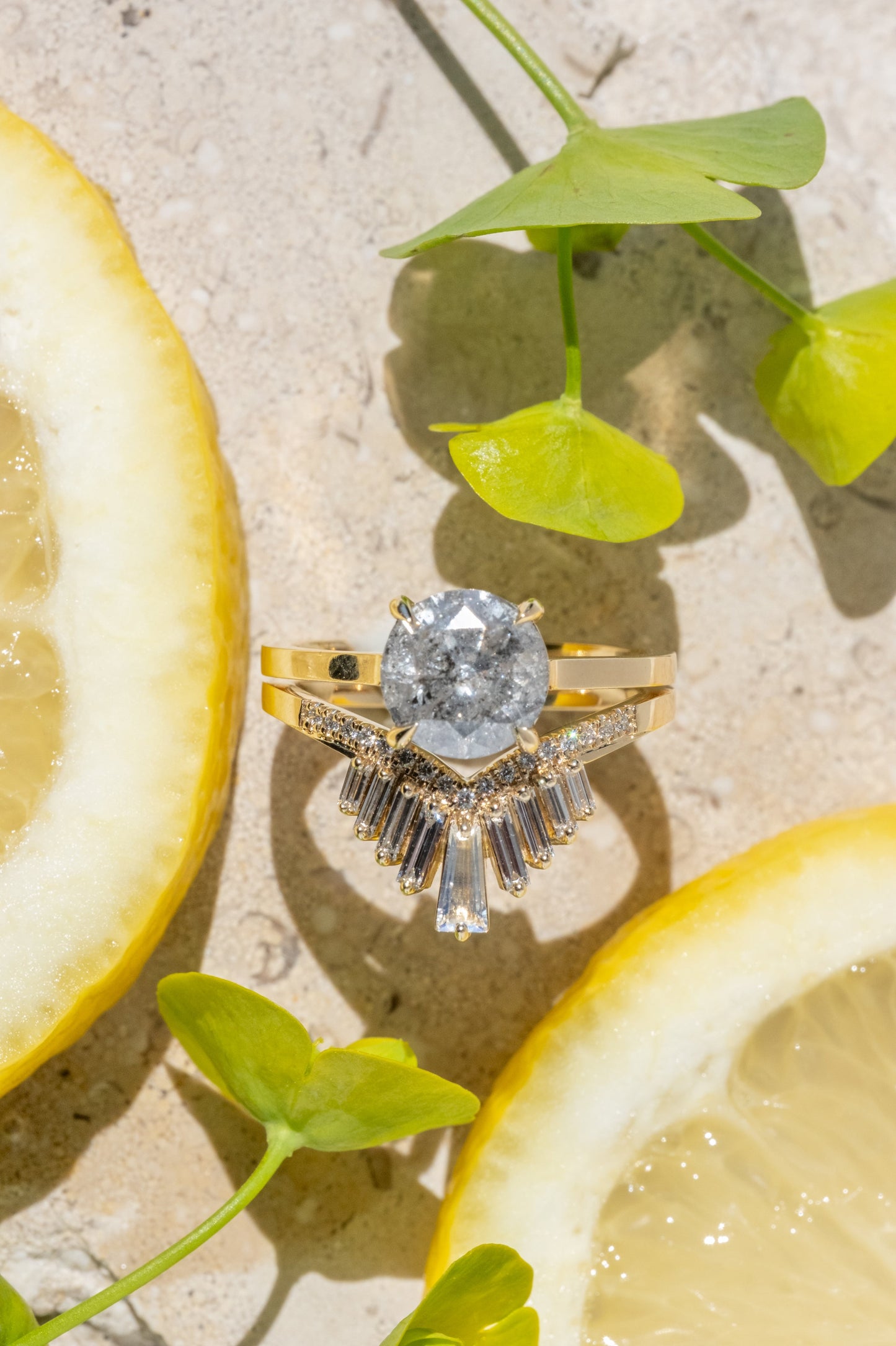 2.04 Carat Salt and Pepper Round Diamond Engagement Ring, Jade Setting