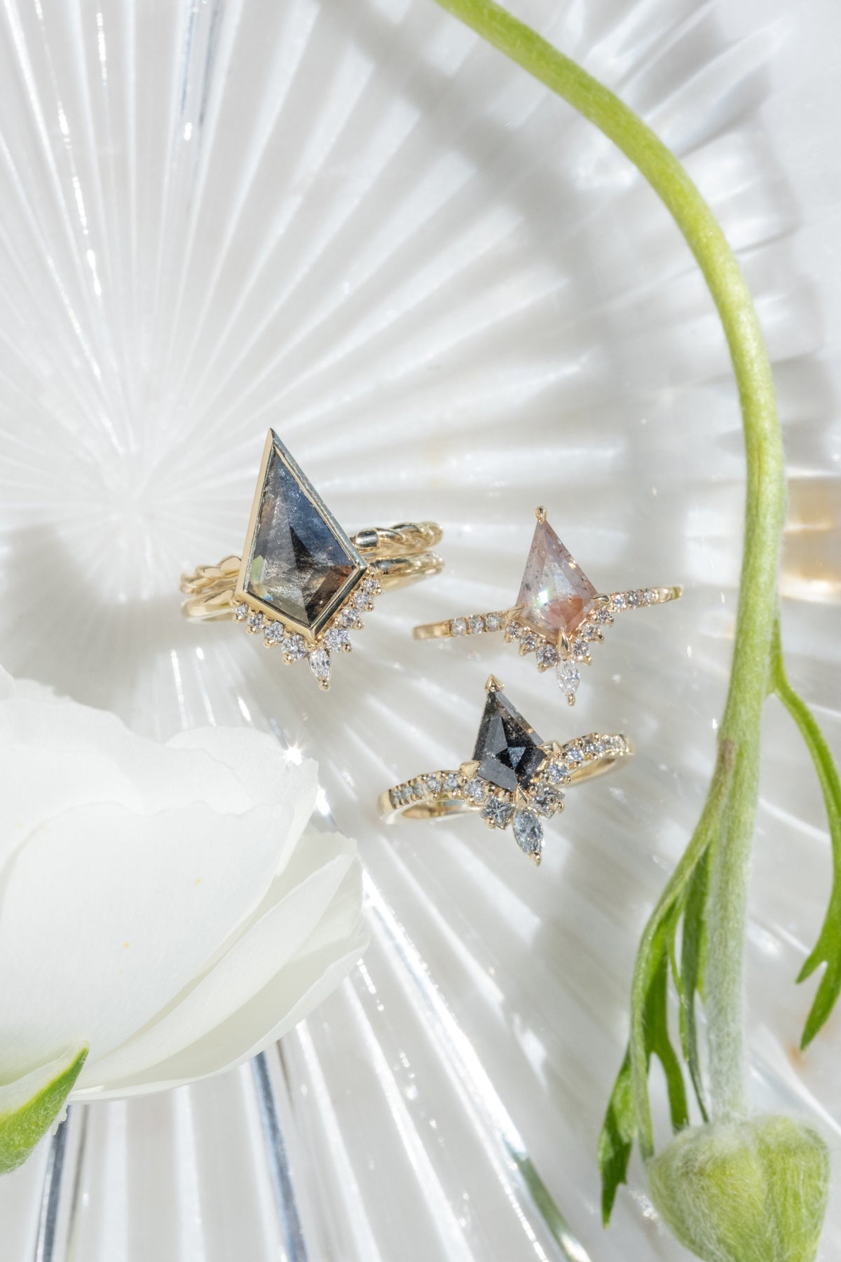 1 Carat Black Salt and Pepper Kite Diamond Engagement Ring, Willa Setting