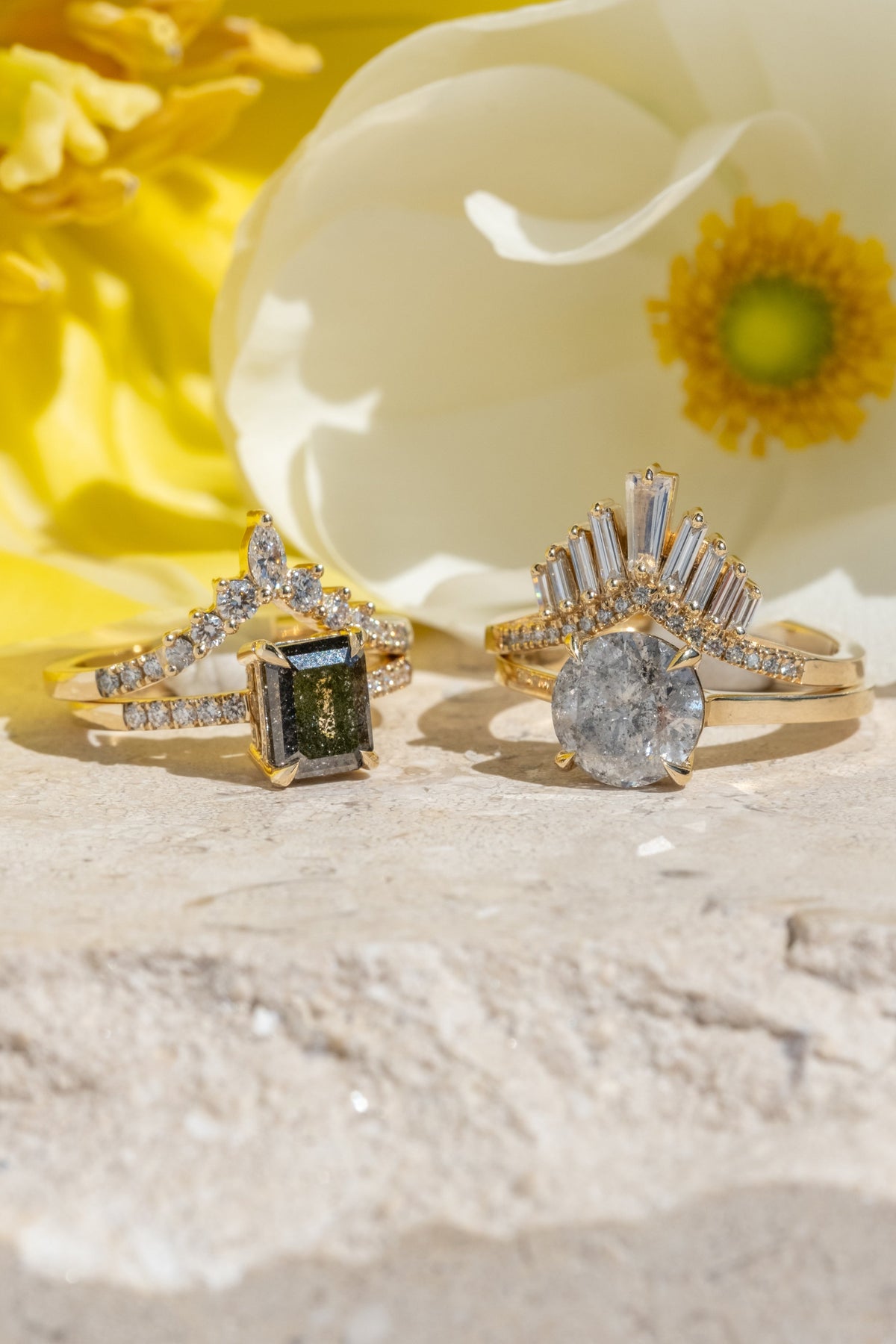 2.04 Carat Salt and Pepper Round Diamond Engagement Ring, Jade Setting