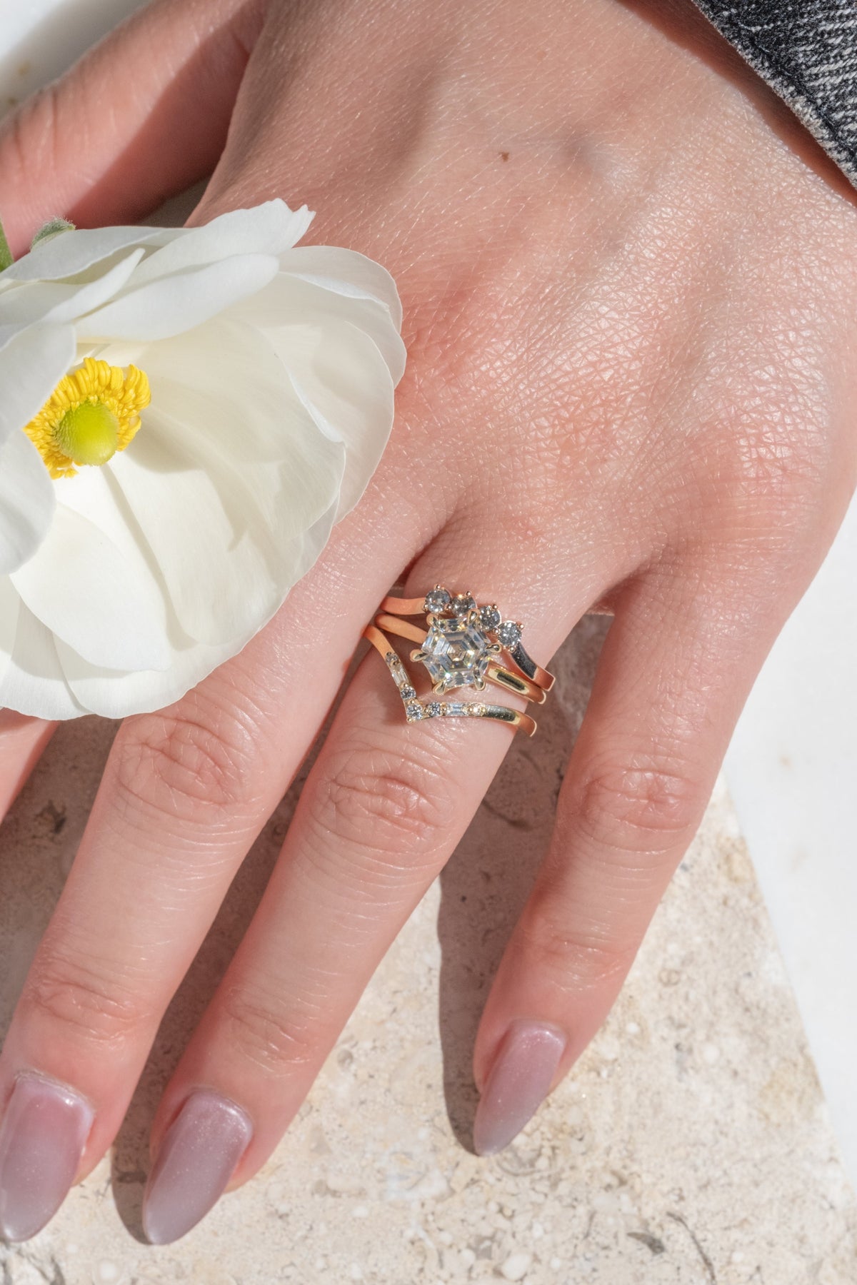 2.02 Carat Hexagon Moissanite Engagement Ring, Madeline Setting