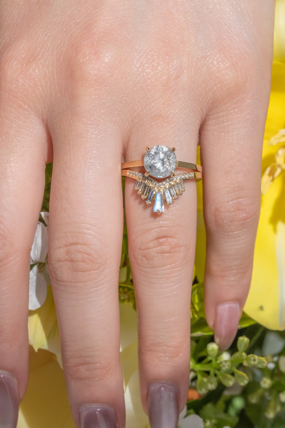 2.04 Carat Salt and Pepper Round Diamond Engagement Ring, Jade Setting