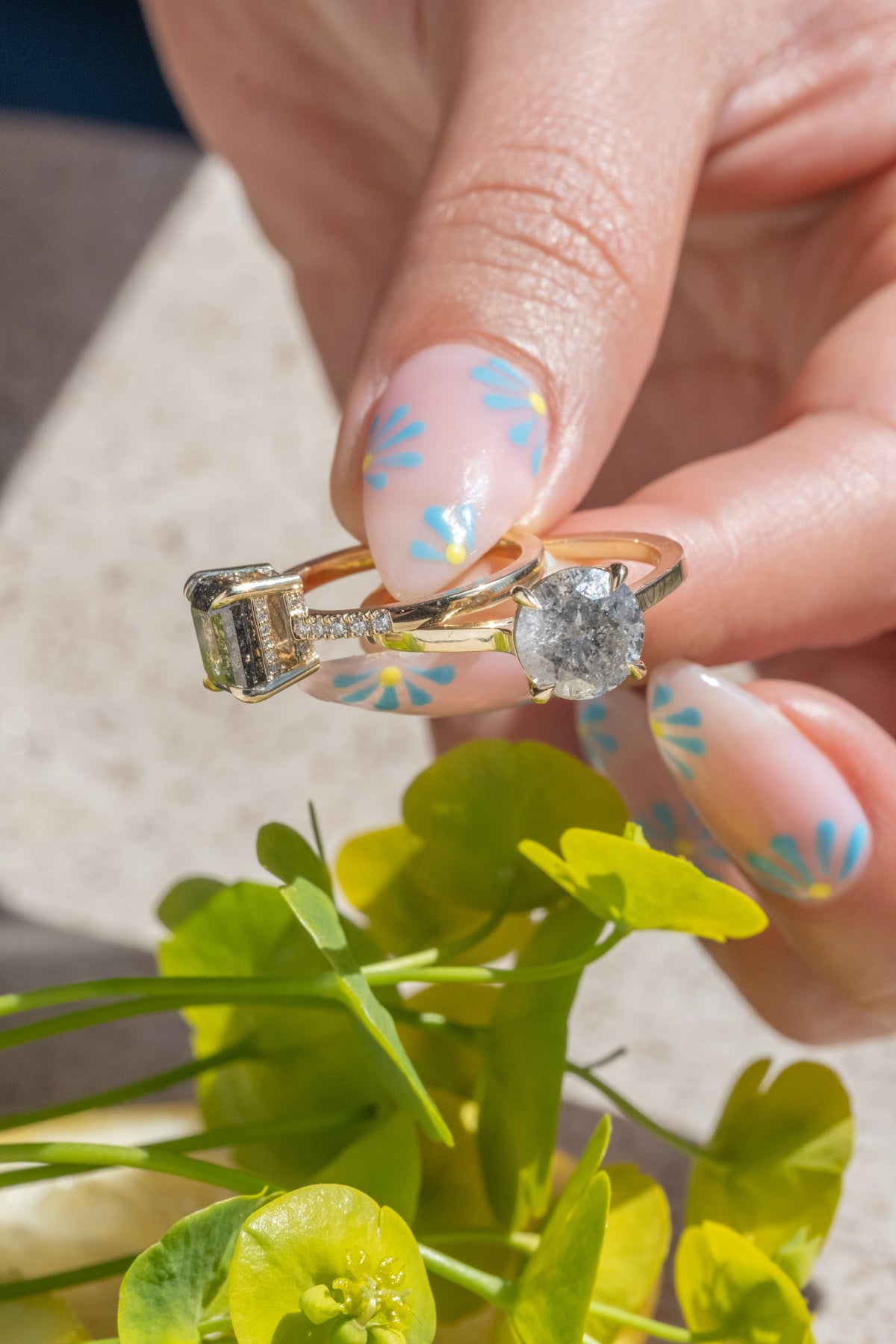 2.04 Carat Salt and Pepper Round Diamond Engagement Ring, Jade Setting