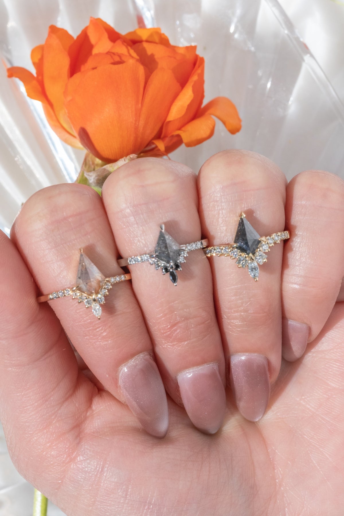 1 Carat Black Salt and Pepper Kite Diamond Engagement Ring, Willa Setting
