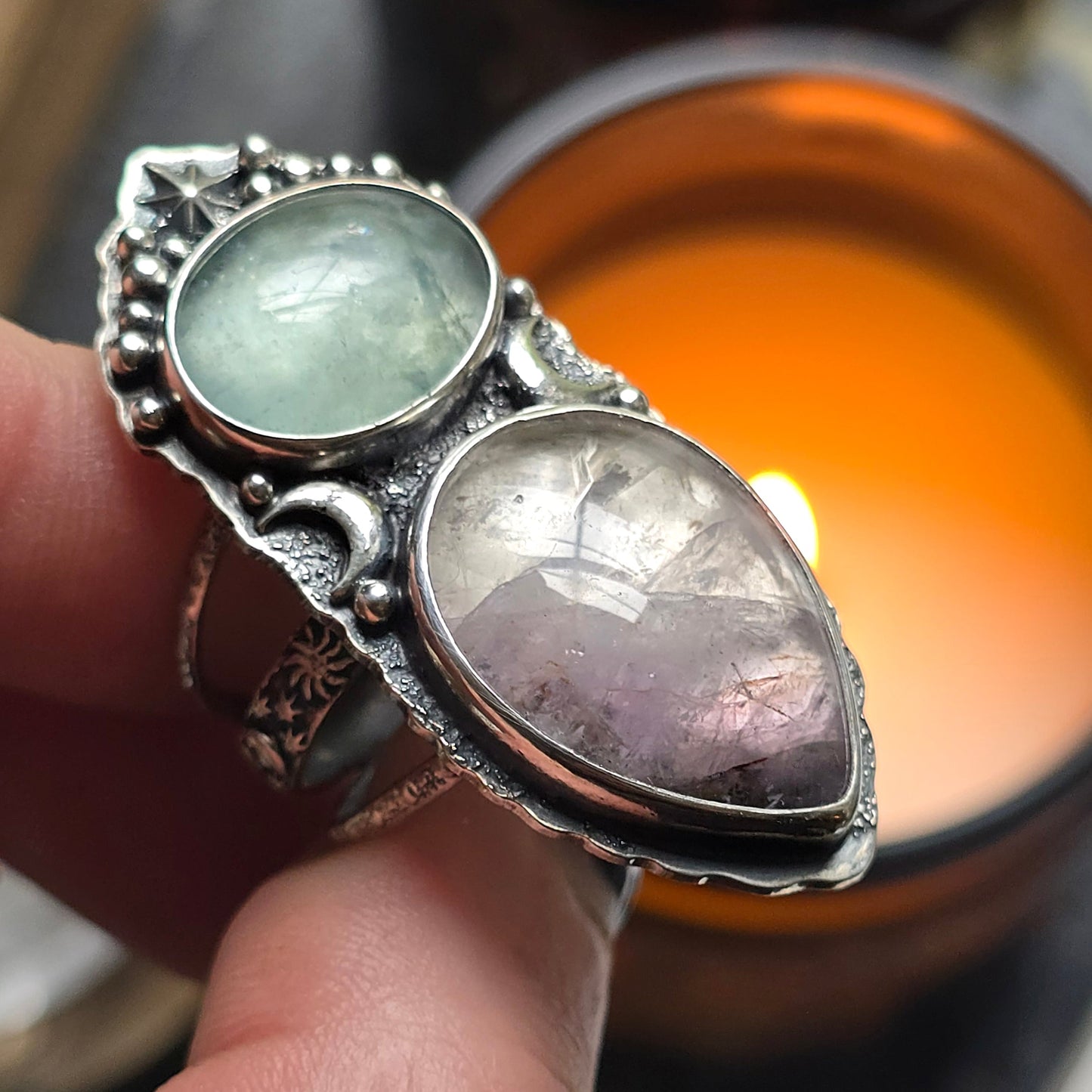 Size 8.5, Starshadow, Aquamarine and Super Seven Amethyst