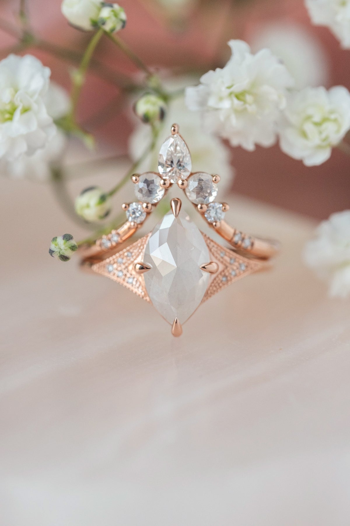 1.88 Carat Icy White Marquise Diamond Engagement Ring, Aela Setting, 14K Rose Gold