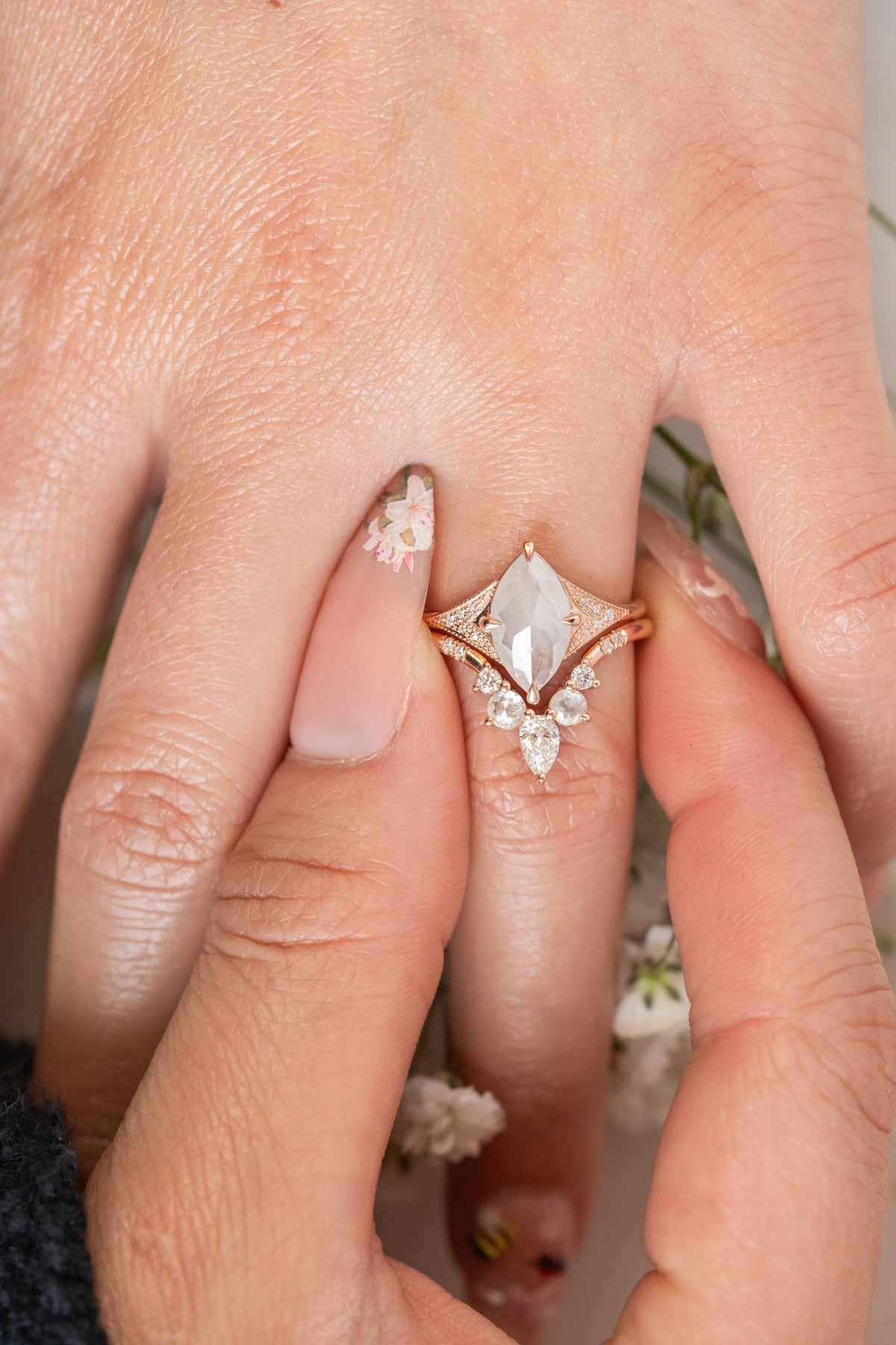 1.88 Carat Icy White Marquise Diamond Engagement Ring, Aela Setting, 14K Rose Gold