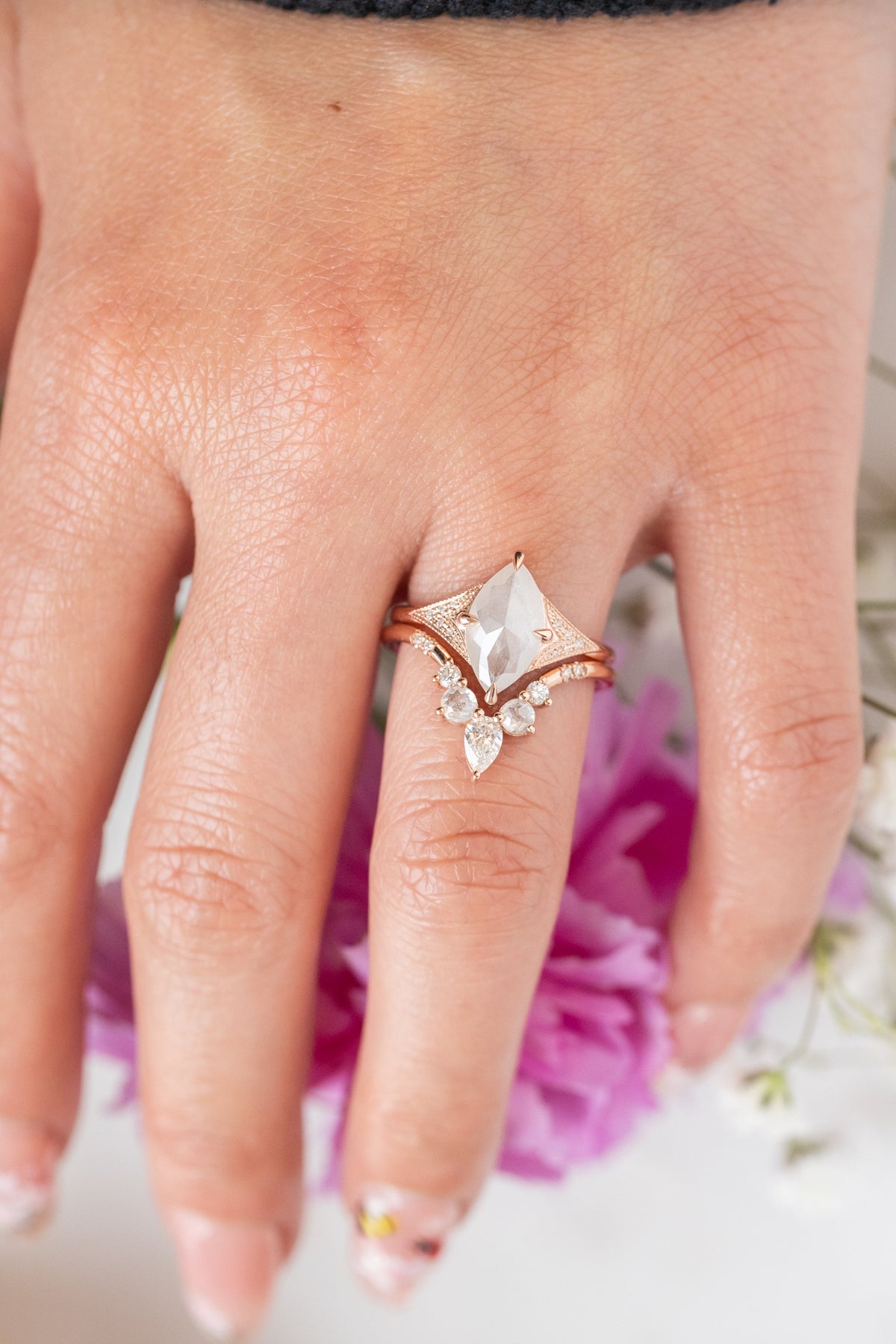 1.88 Carat Icy White Marquise Diamond Engagement Ring, Aela Setting, 14K Rose Gold