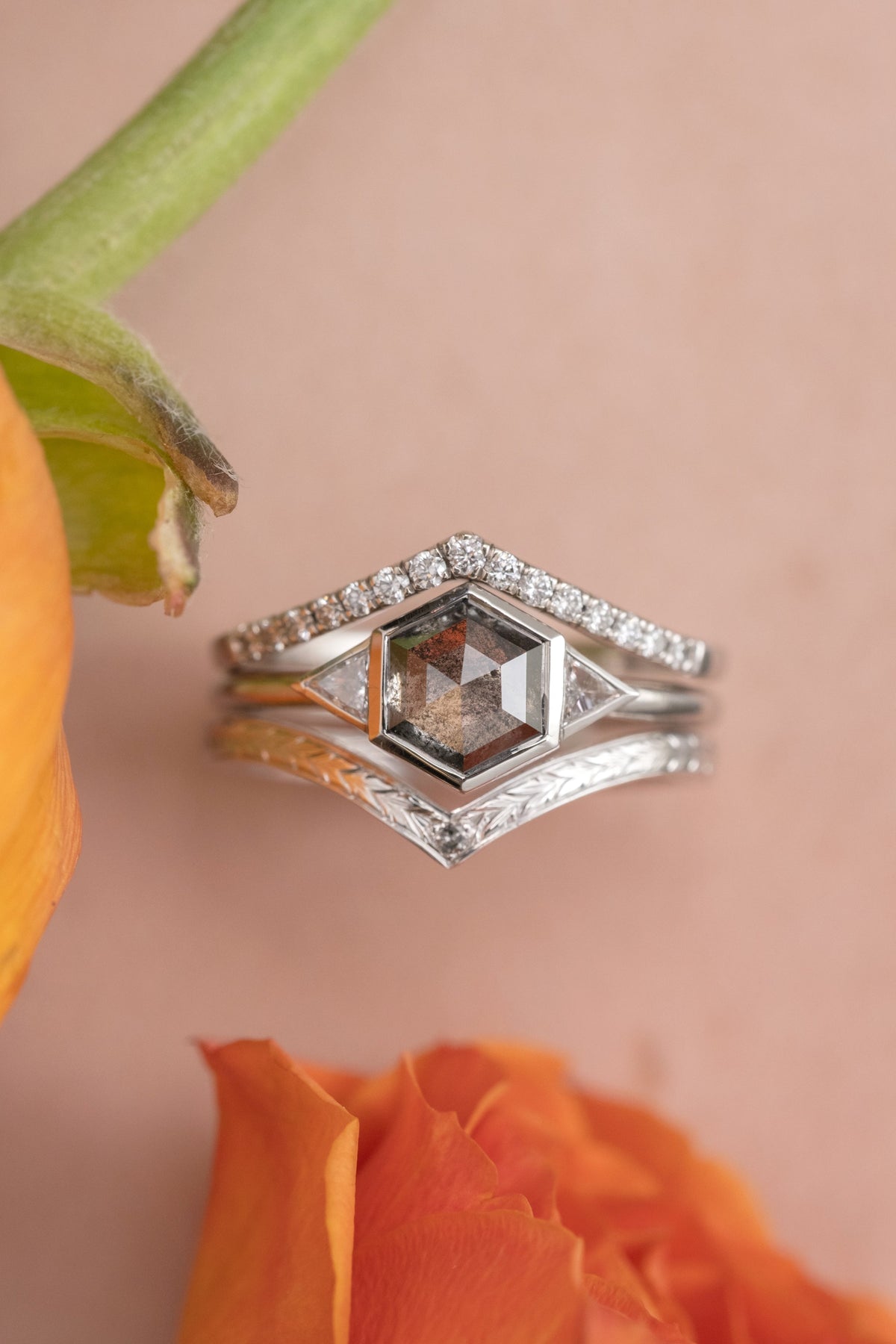 Viola Wedding Ring, 1 Salt and Pepper Diamond