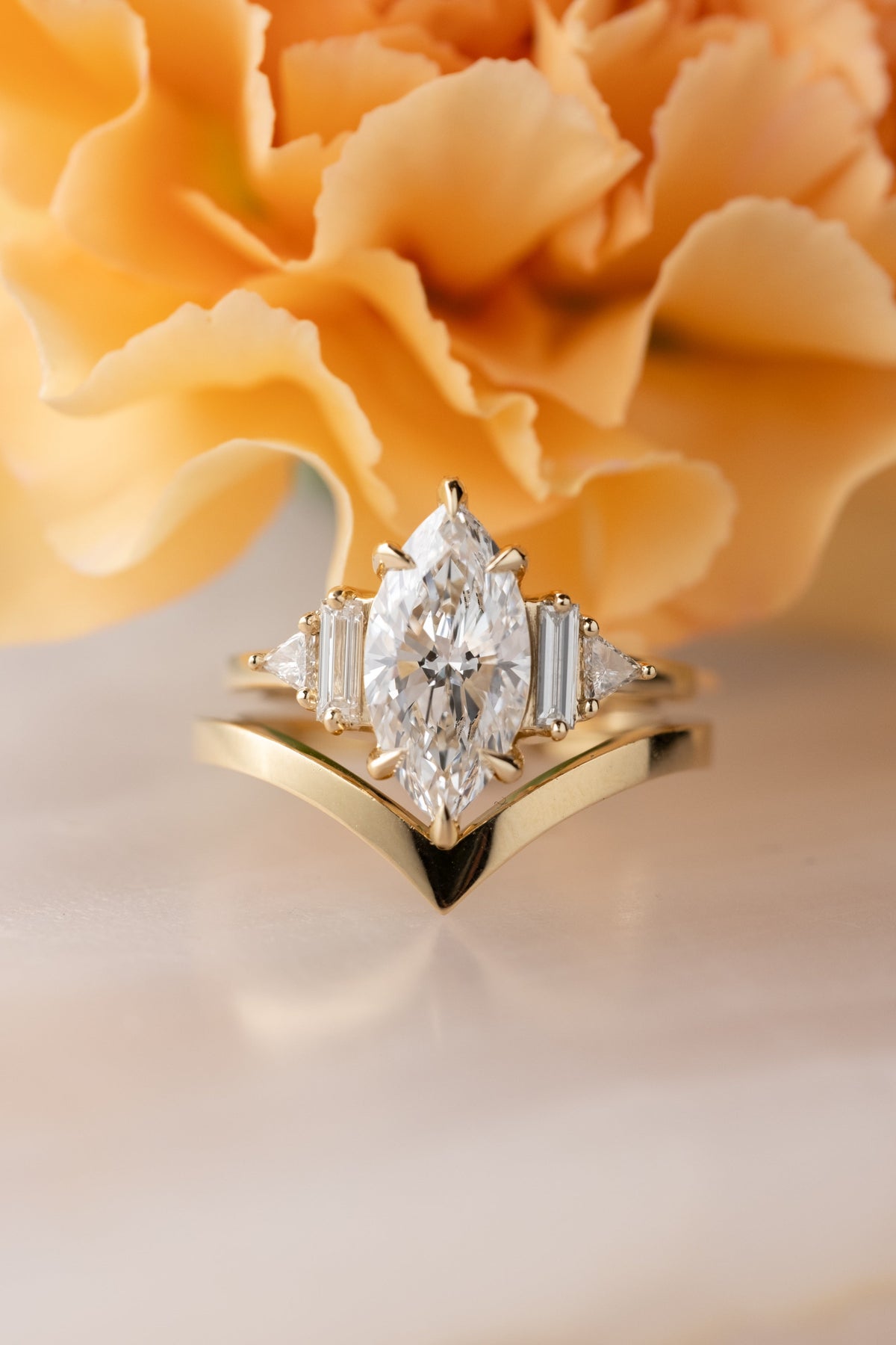1.70 Carat Marquise Moissanite and Diamond Engagement Ring, Beatrice Setting