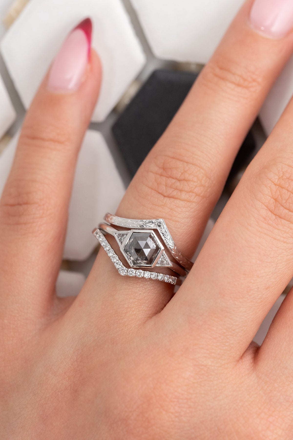 Viola Wedding Ring, 1 Salt and Pepper Diamond
